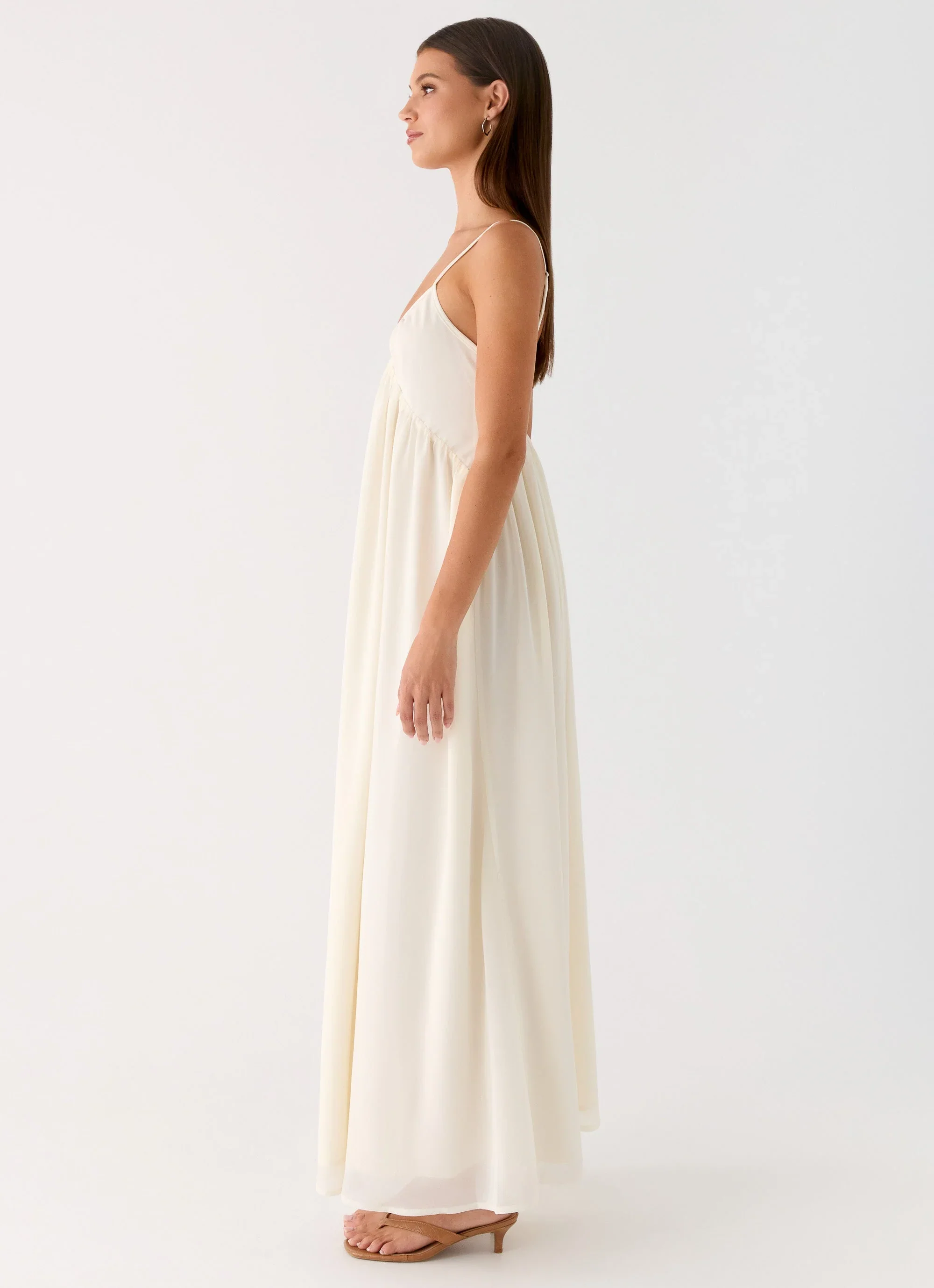 Whisperlight Chiffon Scooped Neck Maxi Dress - White
