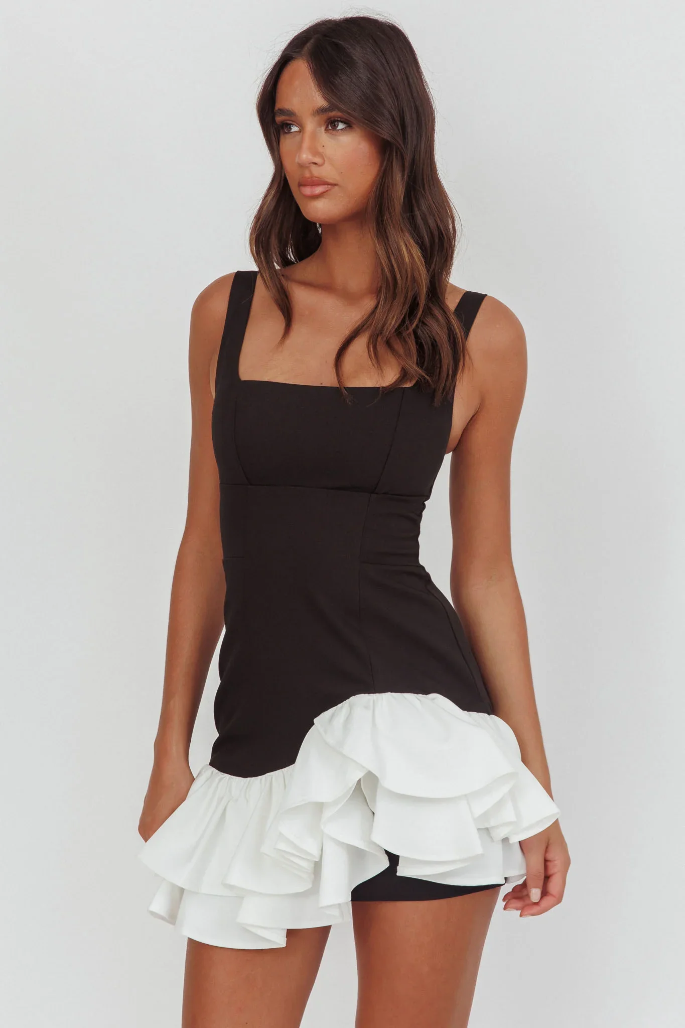 Romantic Layered Frill Mini Dress Black