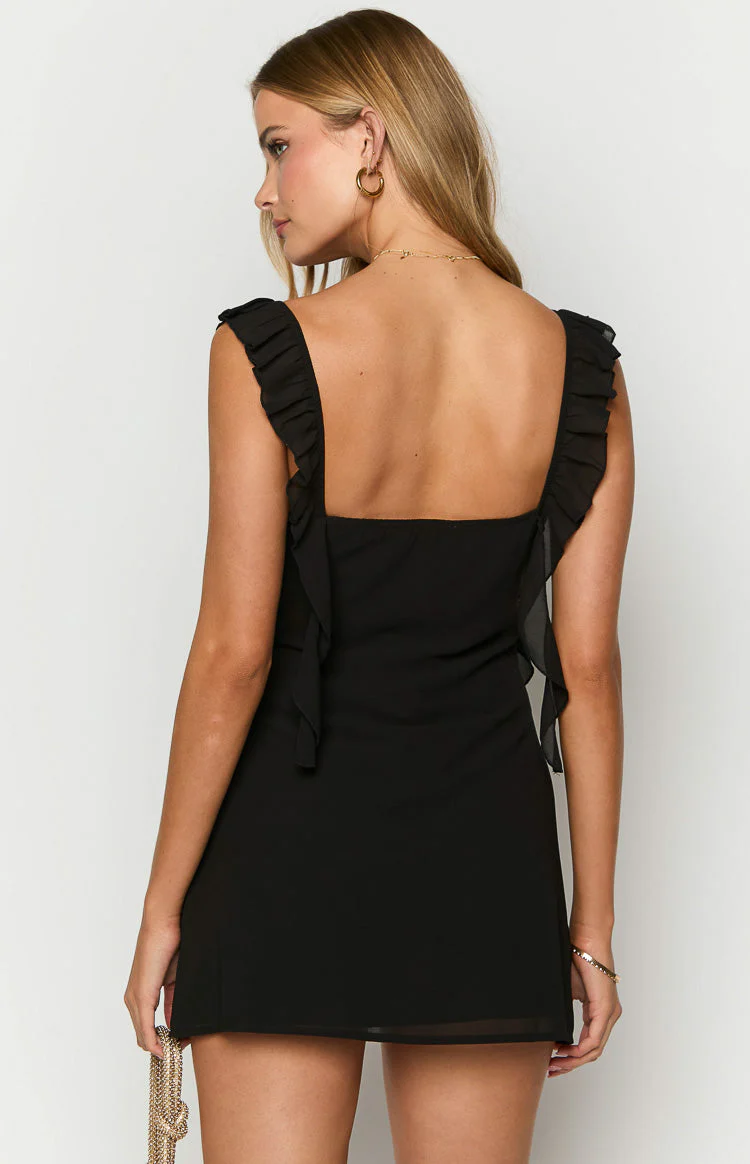 Elegeleges Black Chiffon Mini Dress - elegeleges