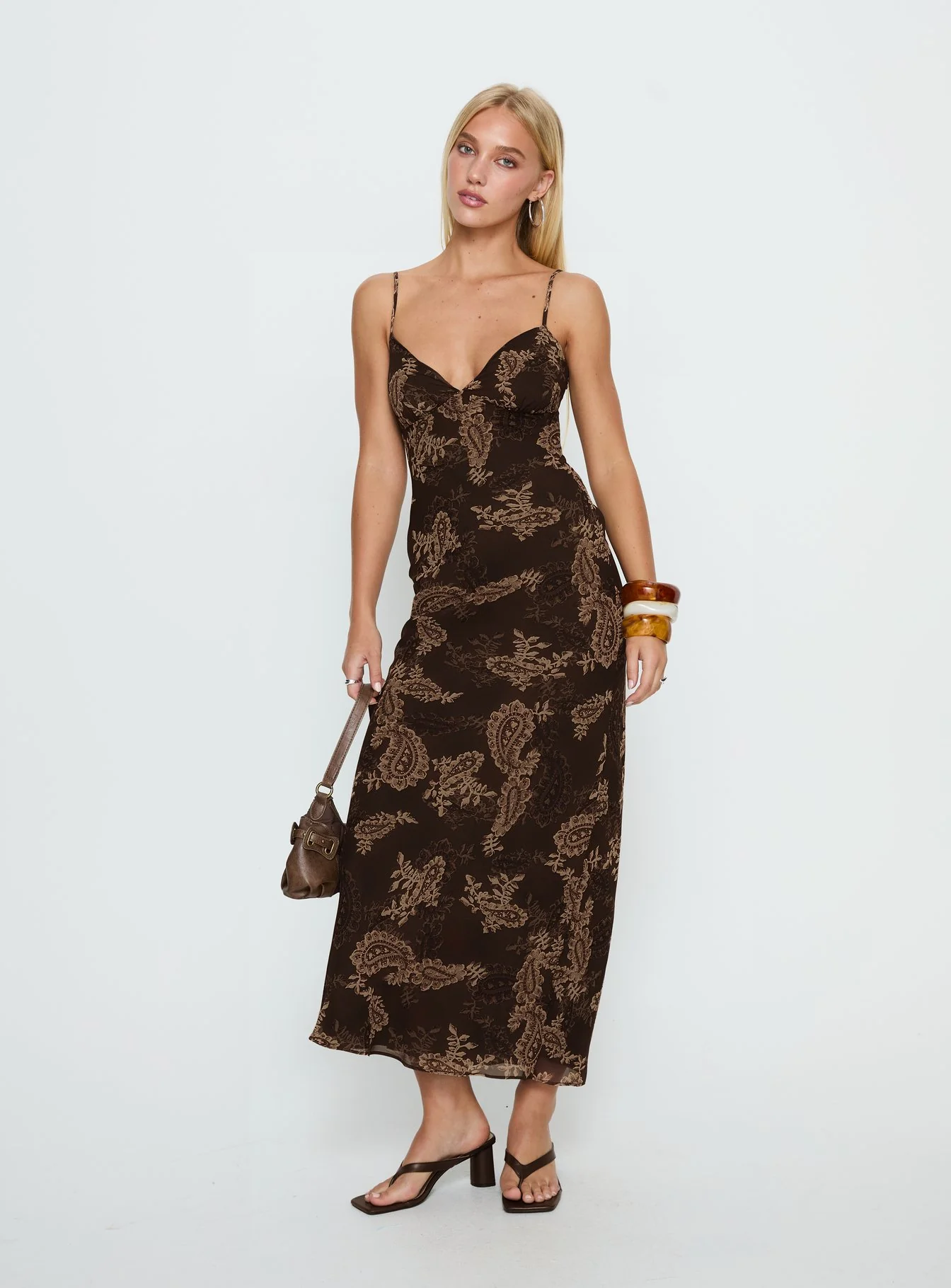 Jemimah V Neck Maxi Dress Brown Paisley