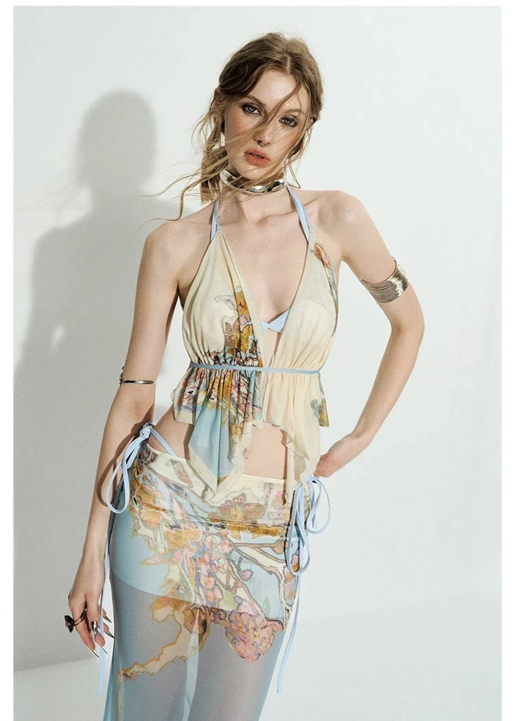 Island Climate Printed Mesh Camisole & Skirt Set