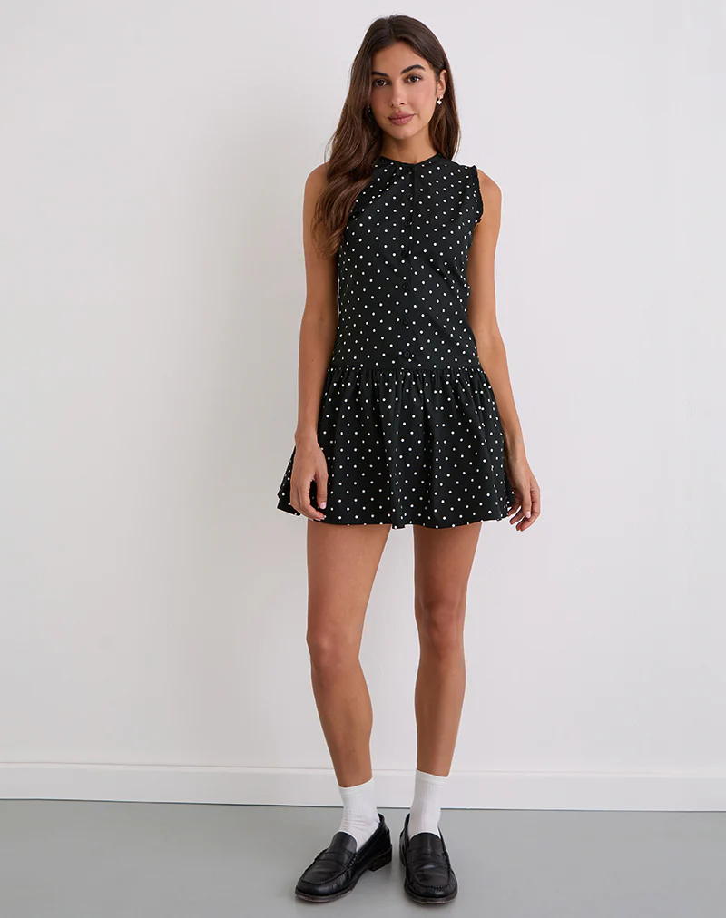 Yadara Mini Dress in Polka Black