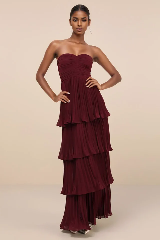 Anastasia Strapless Tiered Chiffon Maxi Dress