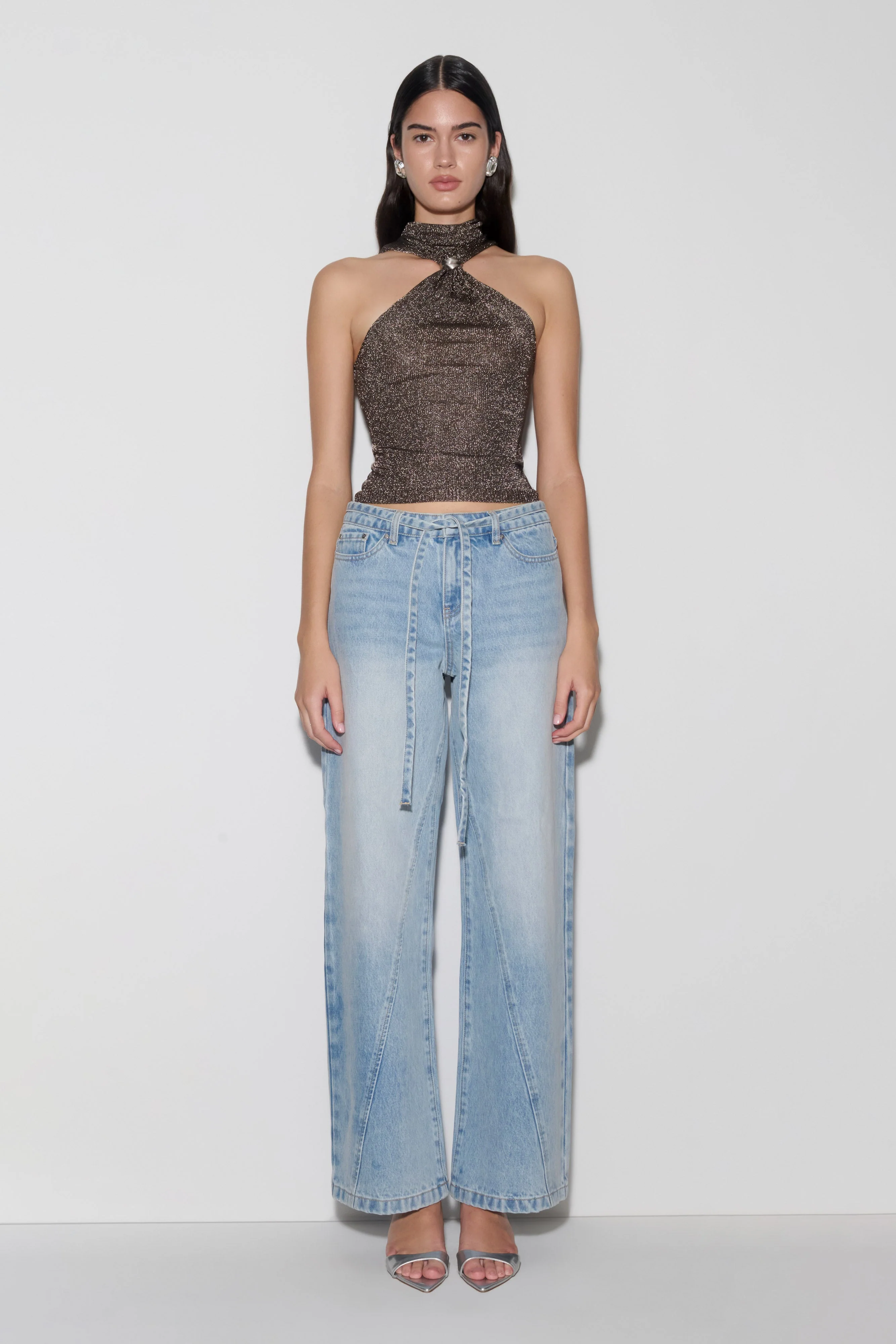 Nikki Lurex Top With Hardware - Gunmetal