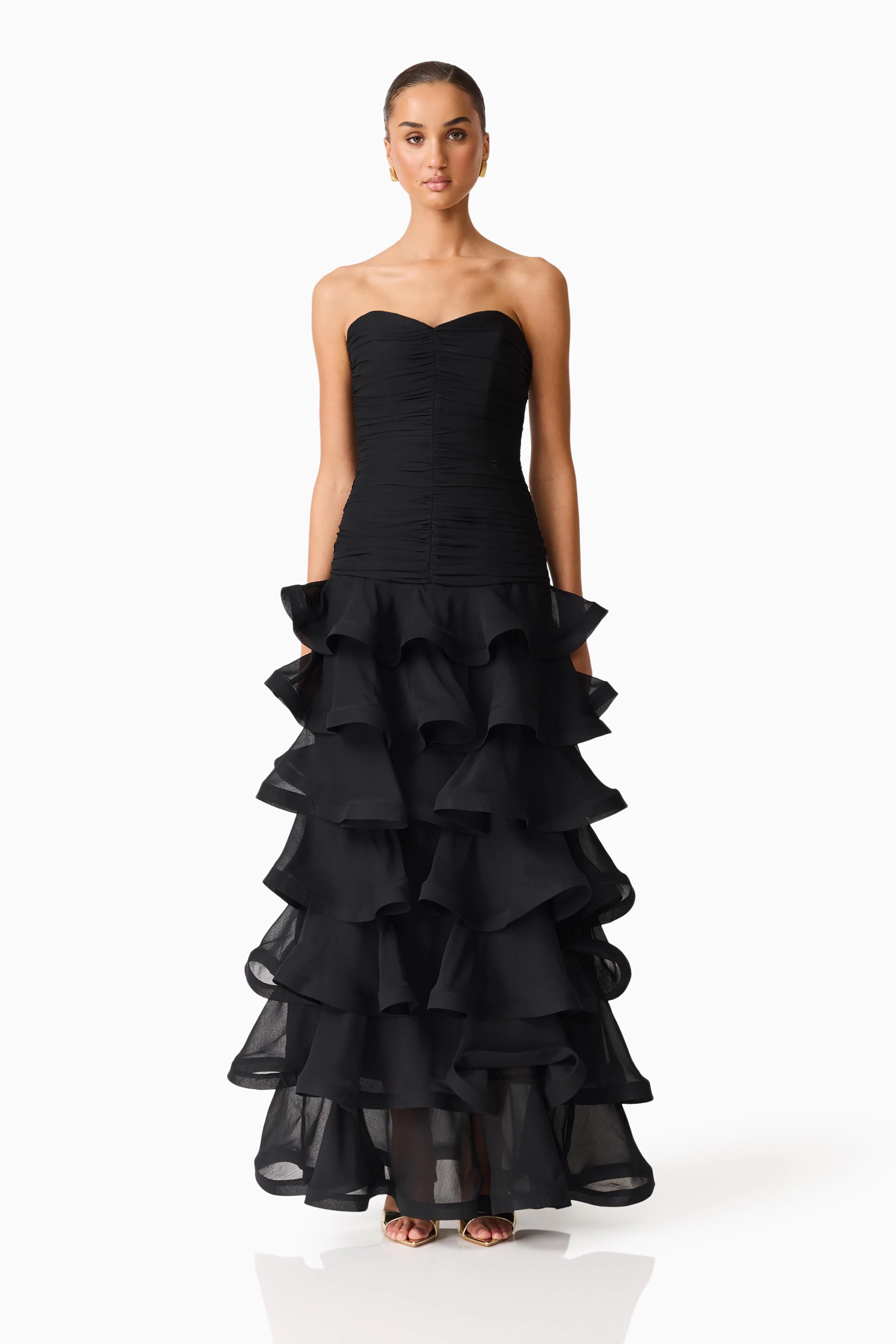 Evelin Tiered Gown in Black