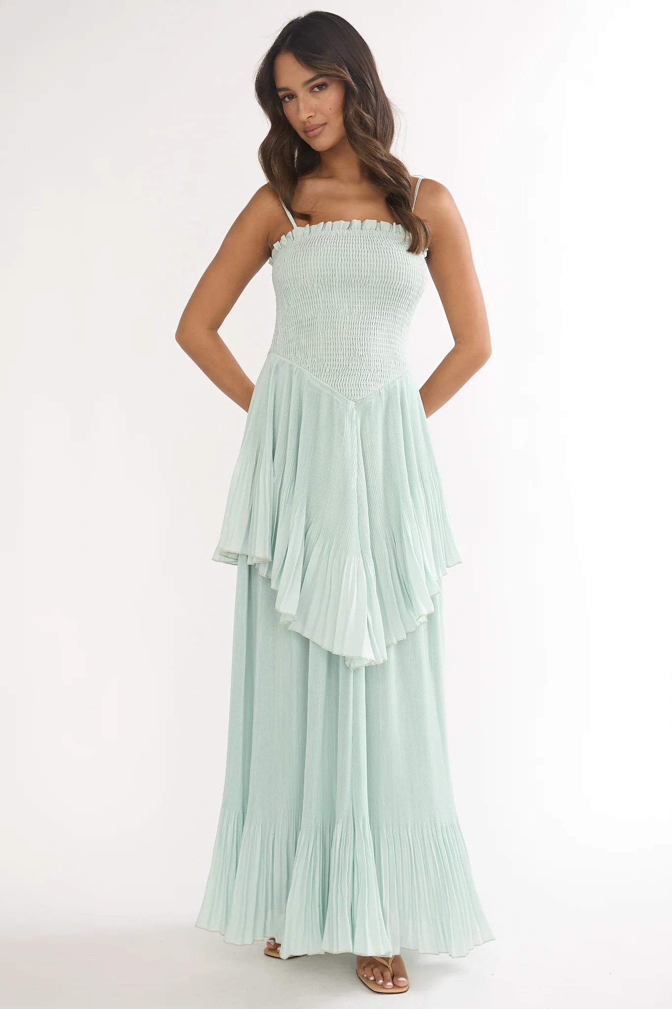 Delin Smocked Layered Maxi Dress Sage - luluinthesky
