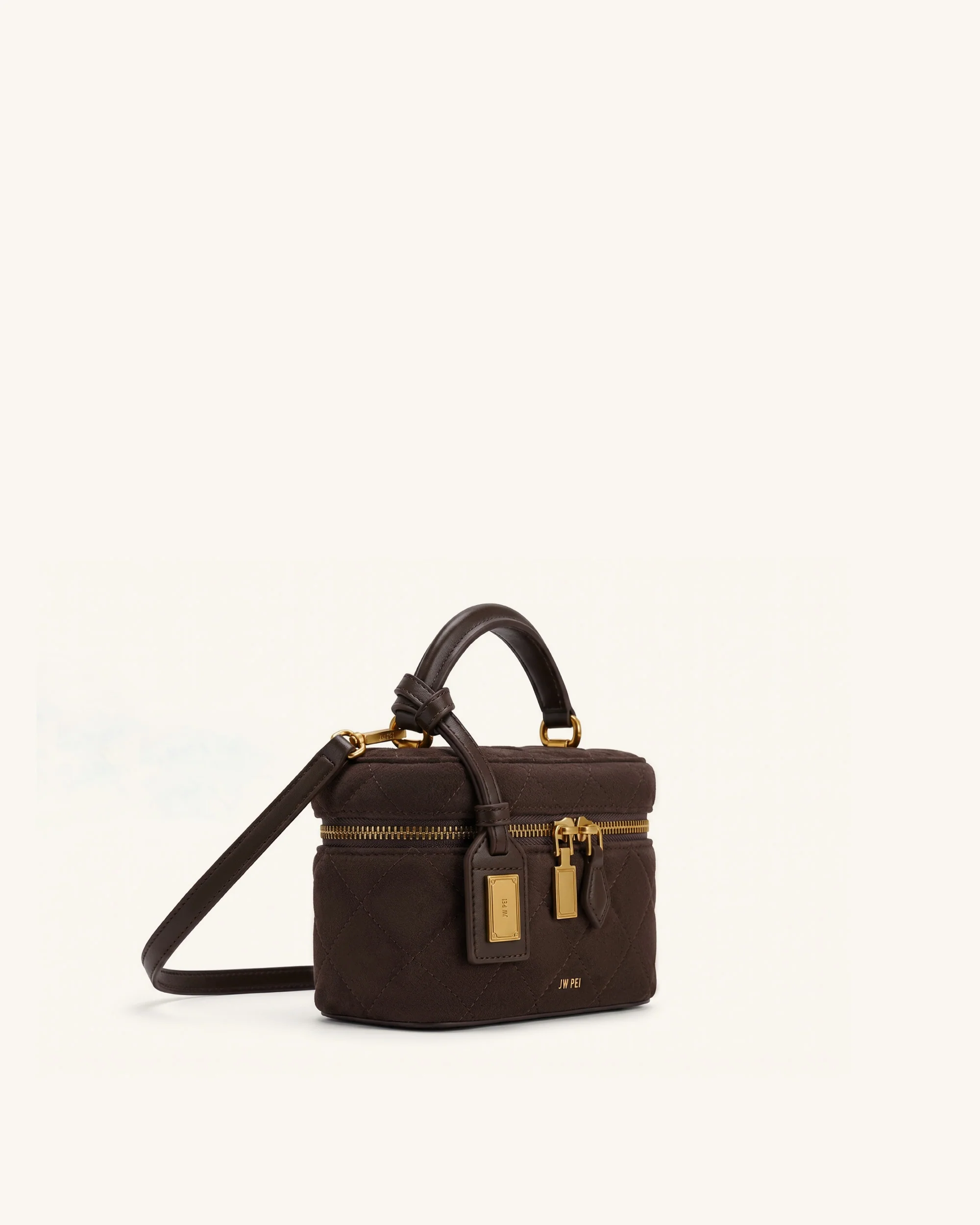 Cleo Faux Suede Box Shape Top Handle Bag - Dark Chocolate Brown
