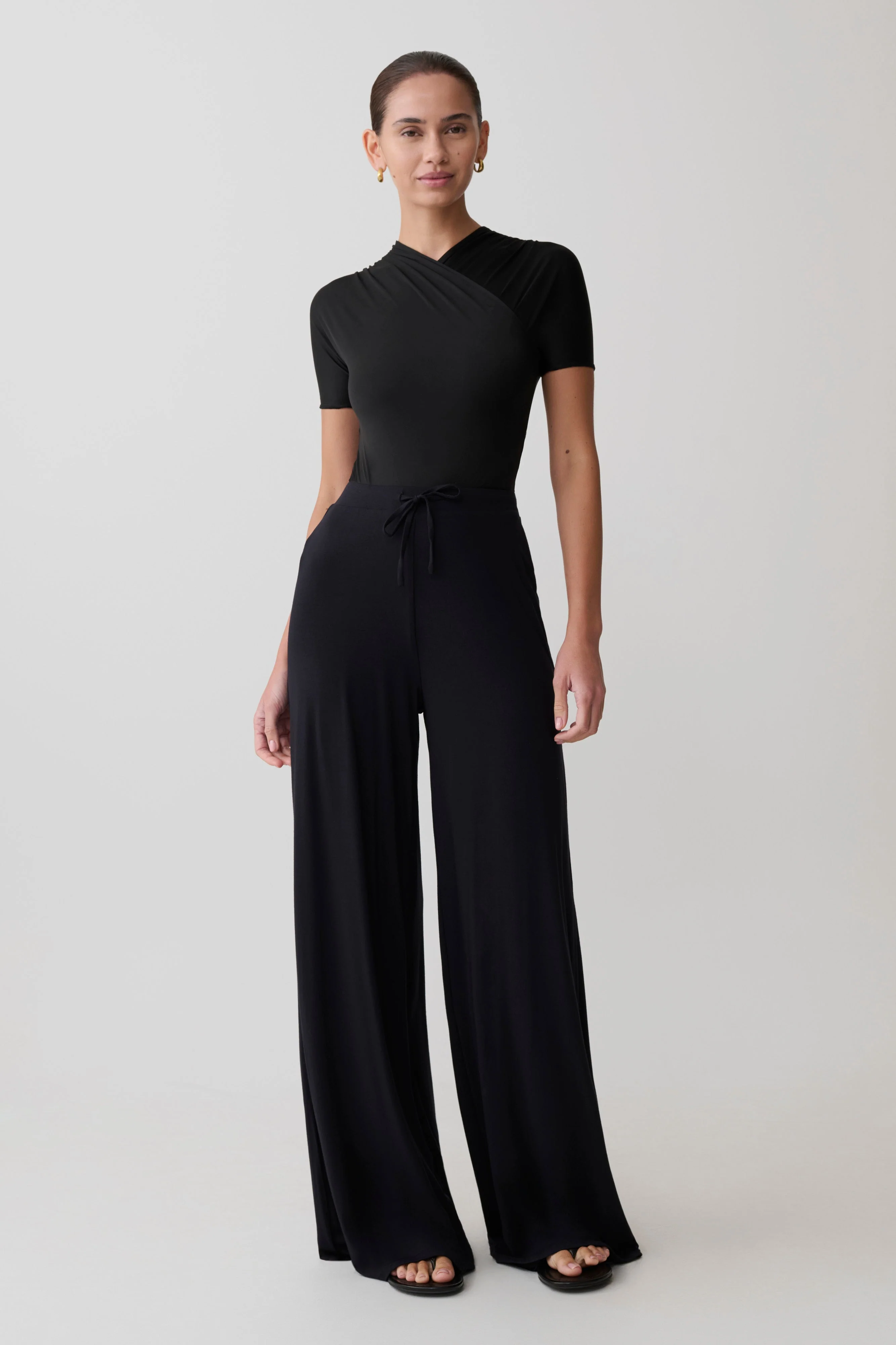 Dewi Wide Leg Modal Pants - Black