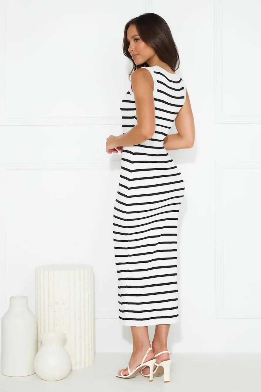 Take Your Place Knit Ribbed Maxi Dress White