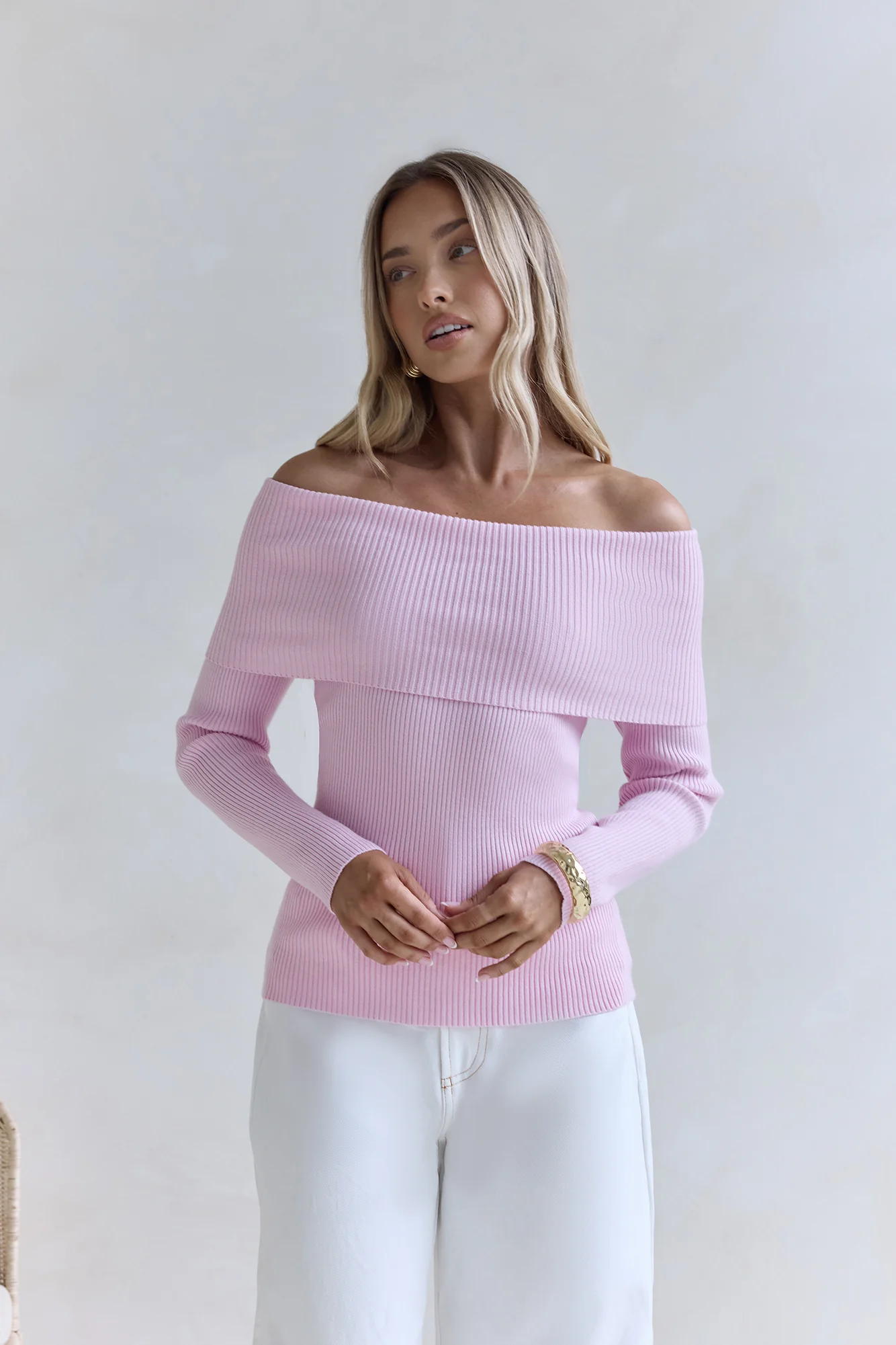 Dreamwave Off Shoulder Knit Top Pink