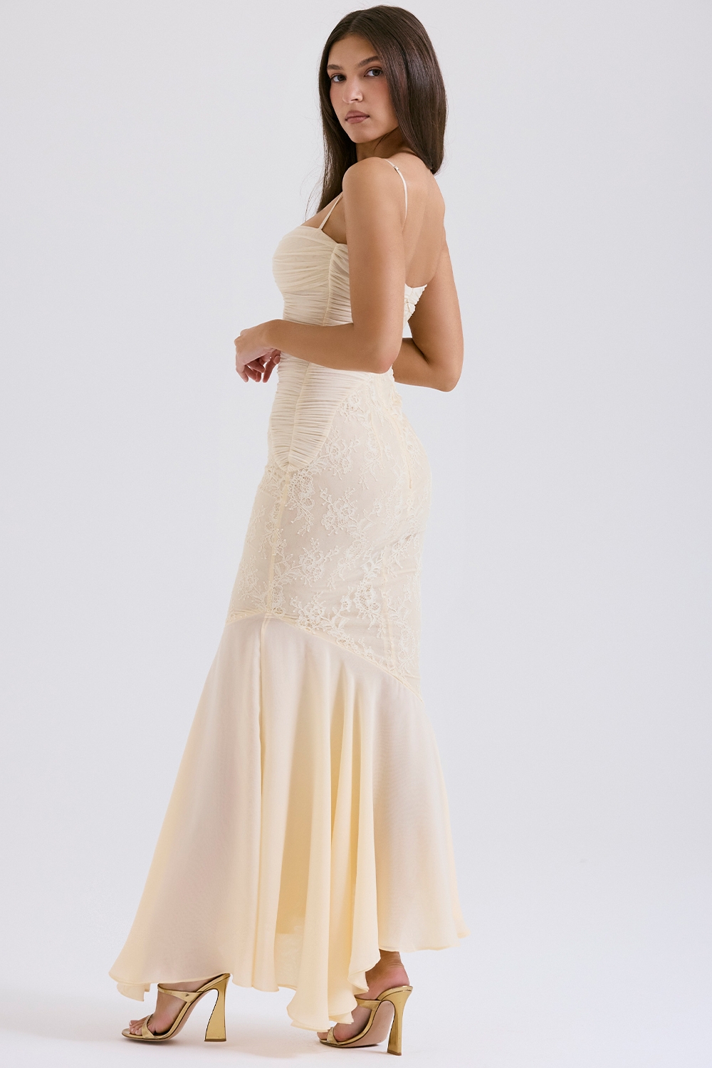 Vanilla Chiffon &Amp; Lace Gown