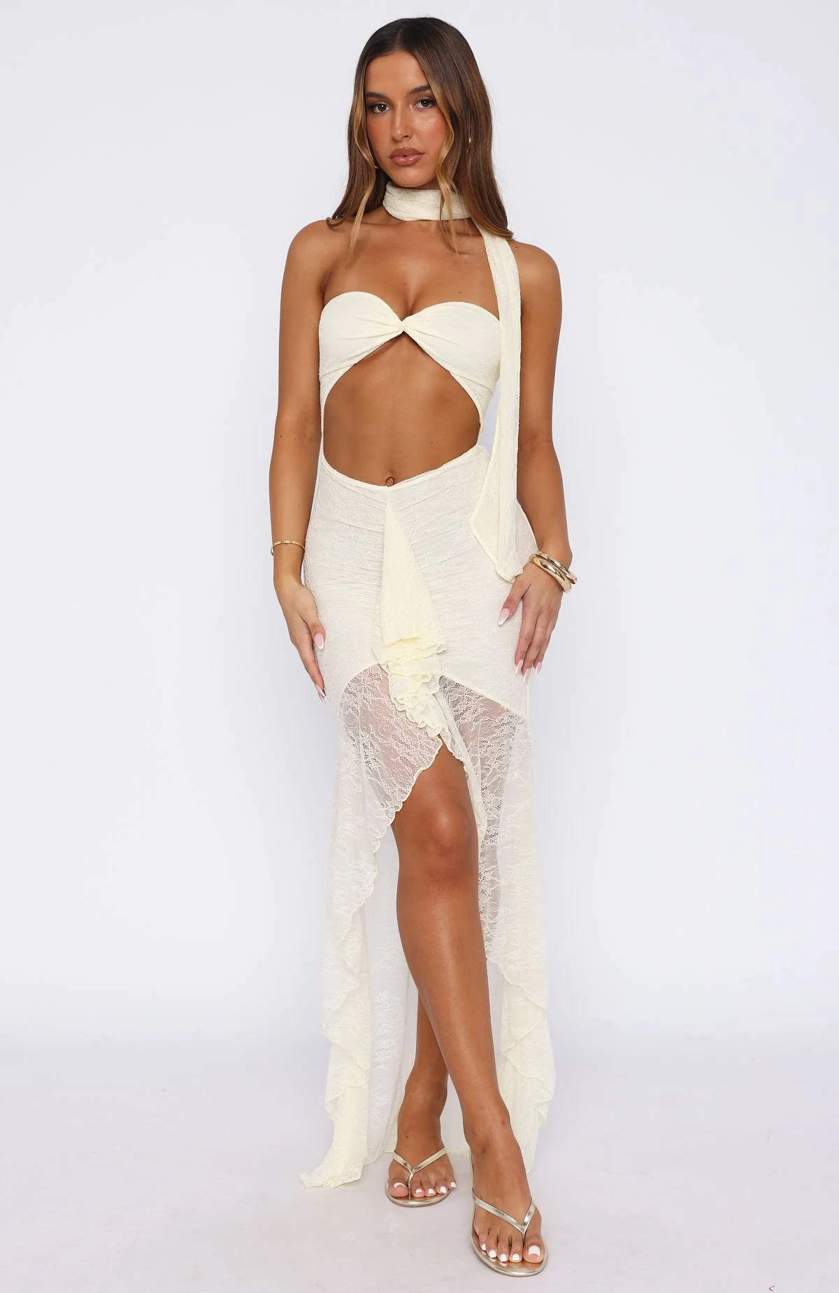 Inner Goddess Lace Maxi Dress Lemon