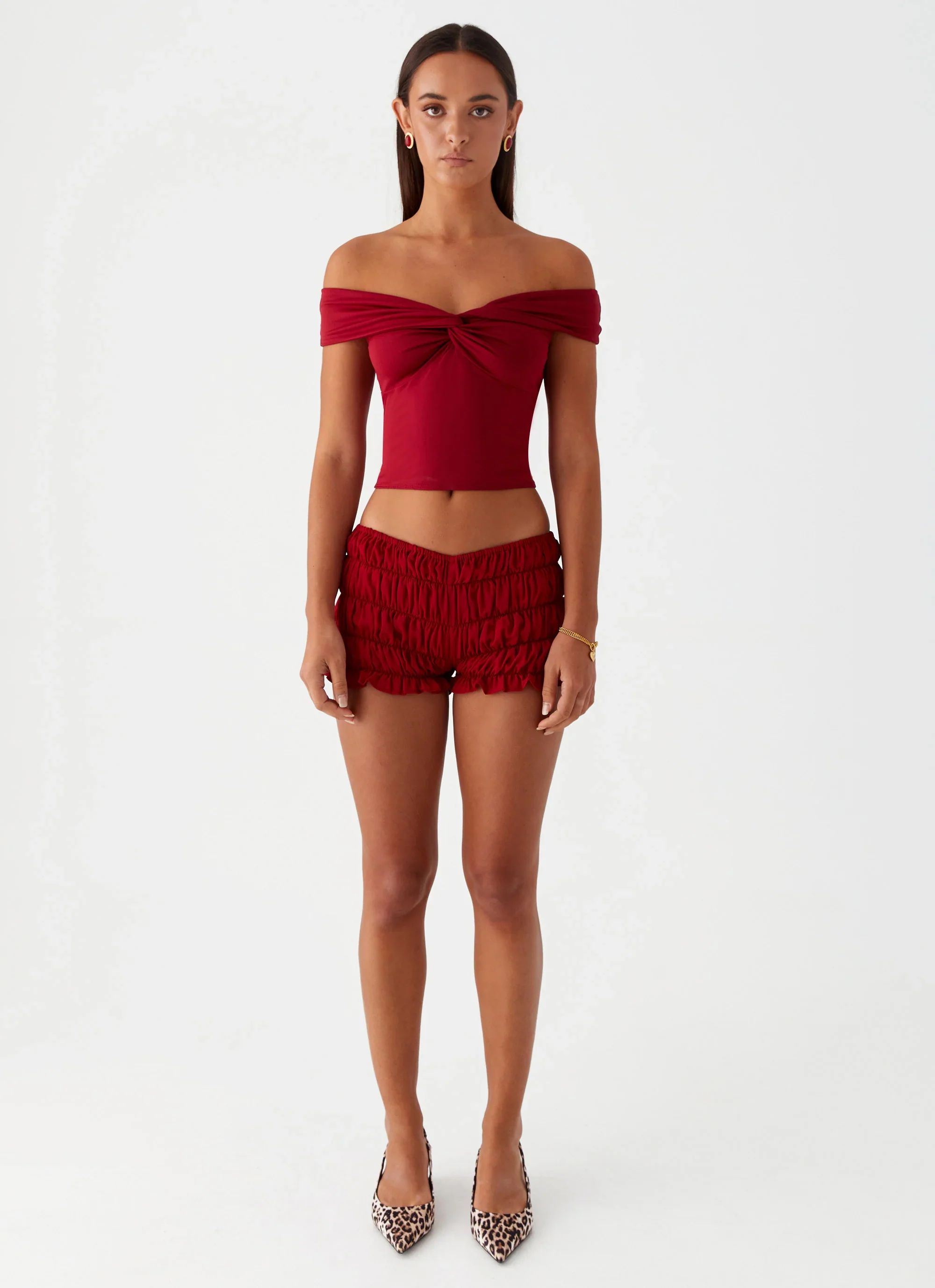 Girls Like Us Ruched Mini Shorts - Maroon