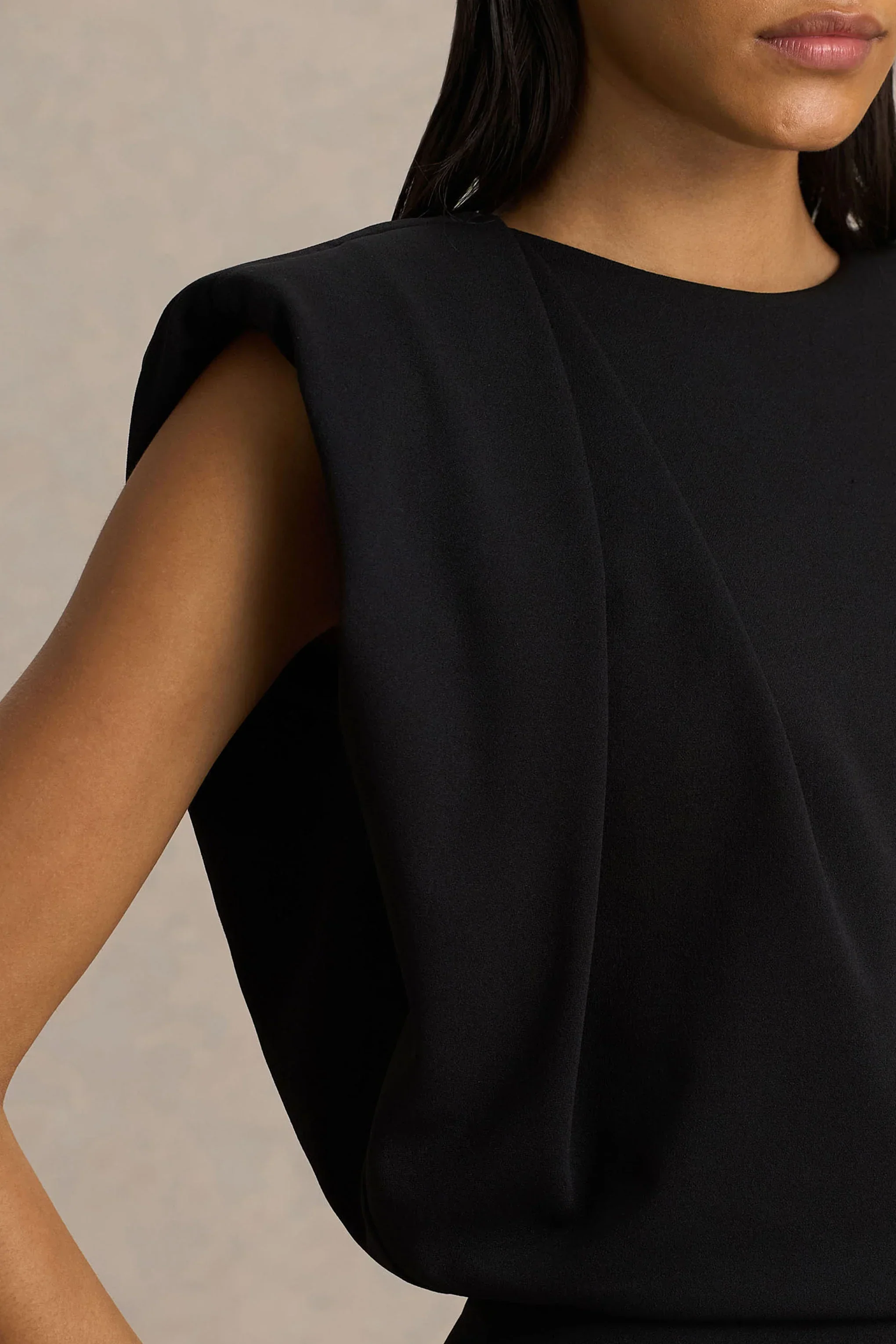 Tiff | Black Crew-Neck Jumpsuit With Draped Detailing