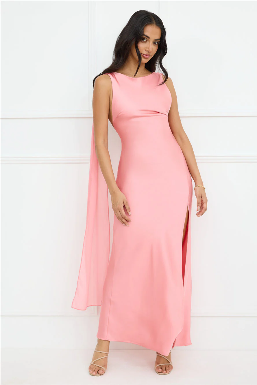 Love Decadence Satin Maxi Dress Pink