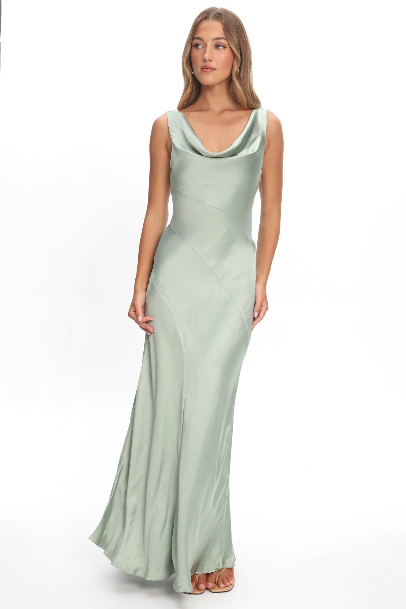 Good Intentions Cowl Neck Open Back Maxi Dress Sage