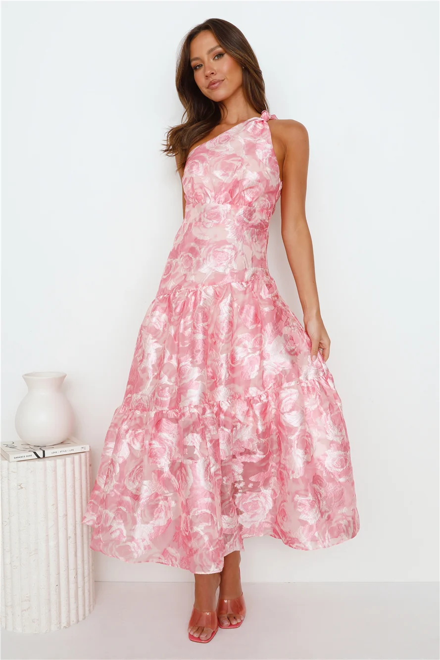 Fashion Blast One Shoulder Midi Dress Pink