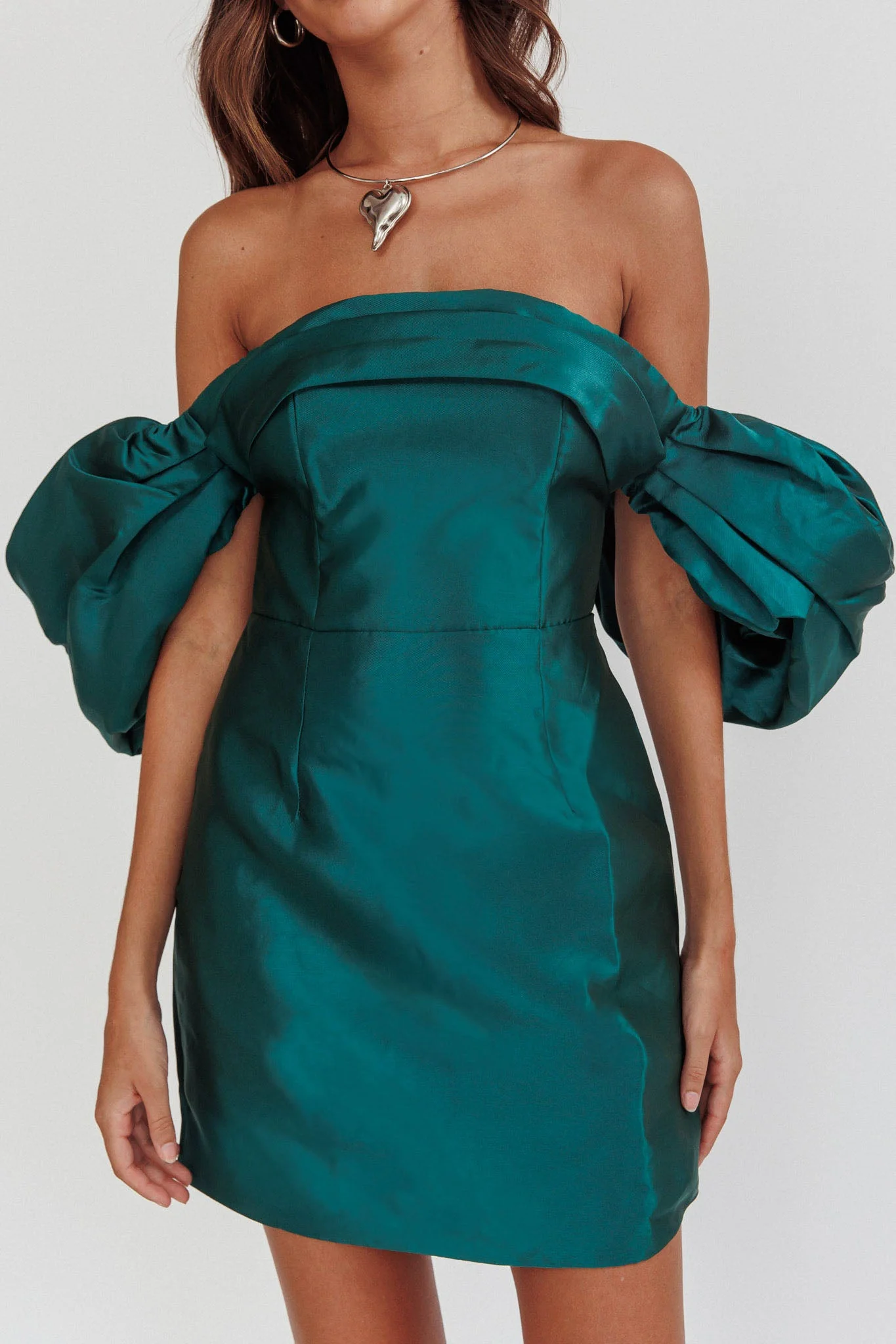 Lovers Rock Puff Sleeve Strapless Mini Dress Hunter Green - luluinthesky