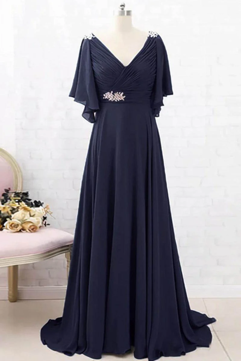 A-Line Sweep-Brush Train Chiffon Mother Dress CM0082