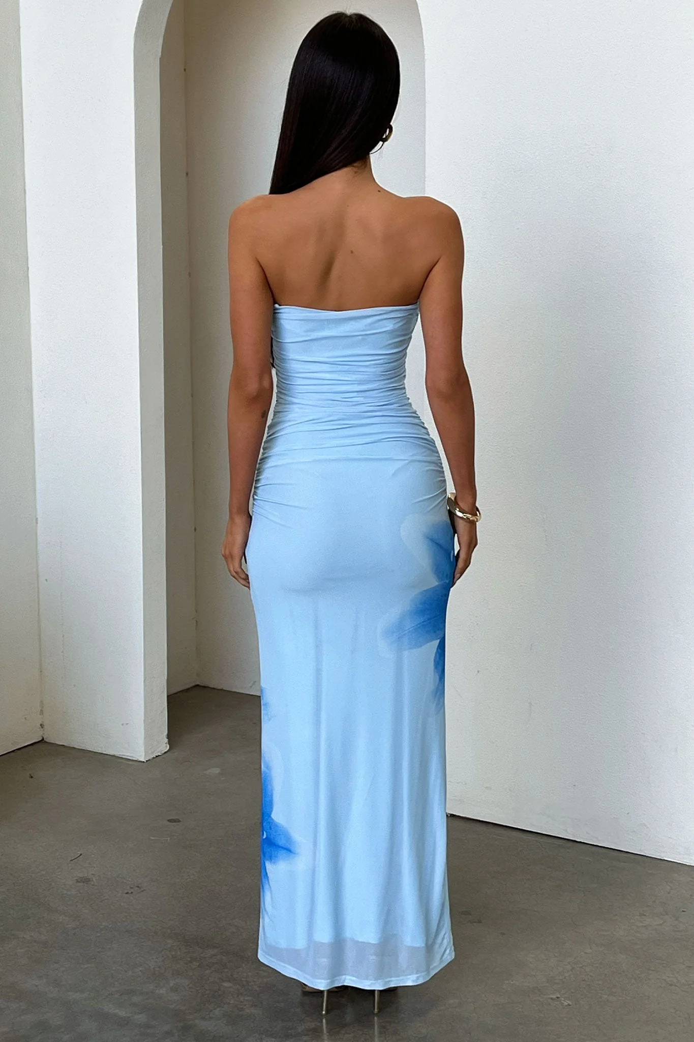 Lennen Strapless Mesh Maxi Dress - Blue - luluinthesky