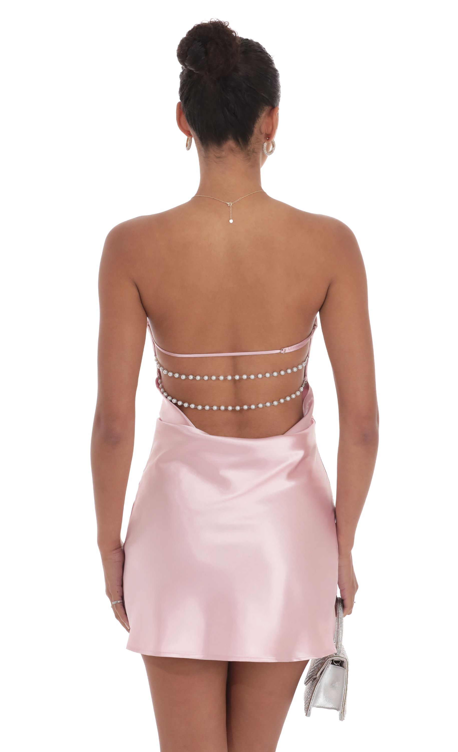 Satin Pearl Open Back Dress in Pink - luluinthesky