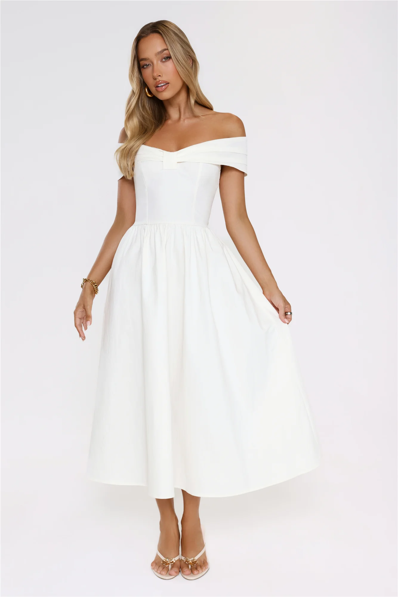 Worth It Always Off Shoulder Midi Dress White
