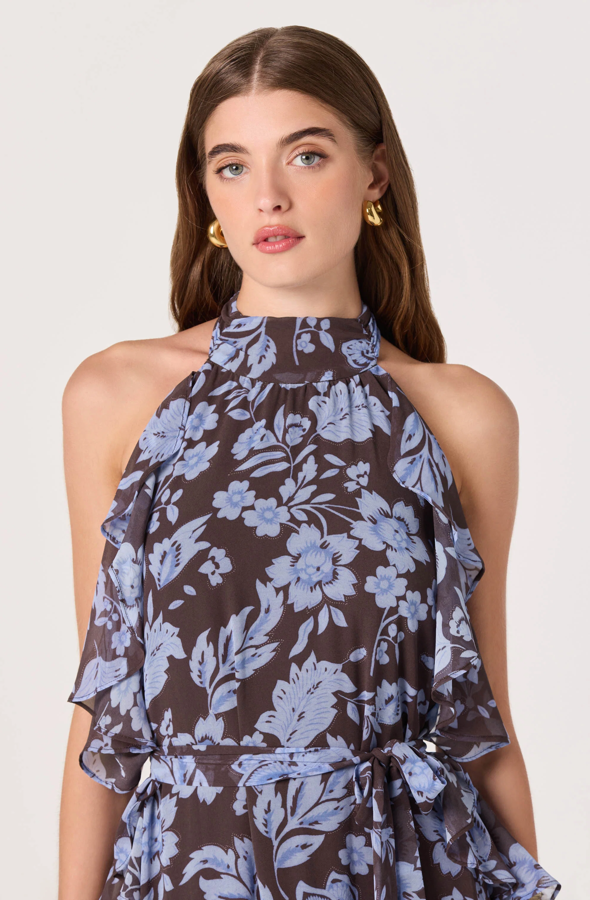 Lae High-Neck Ruffle Maxi Dress