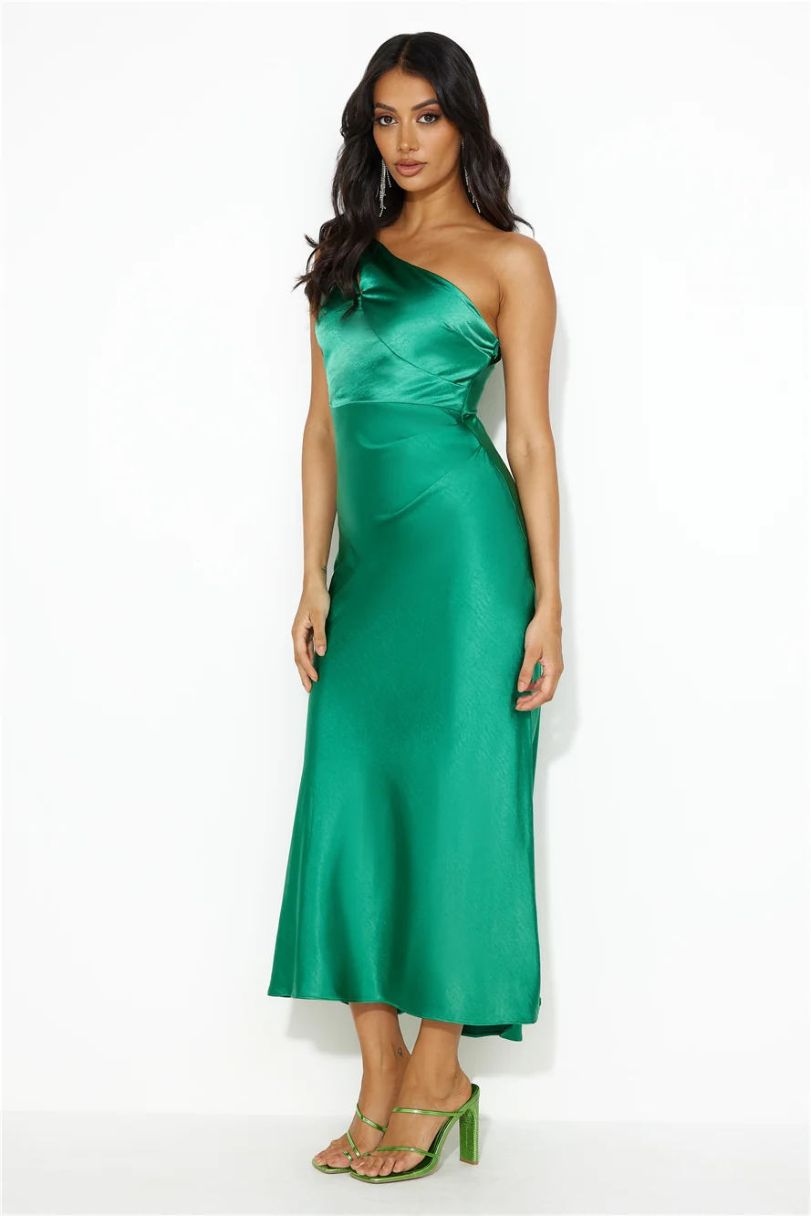 Ready On Time One Shoulder Midi Dress Green