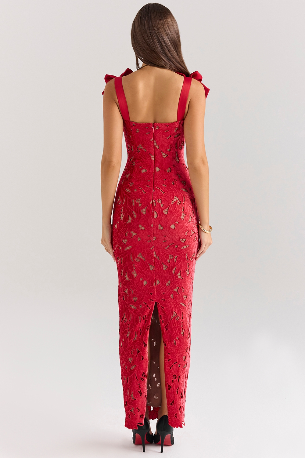 Holly Red Velvet Lace Maxi Dress