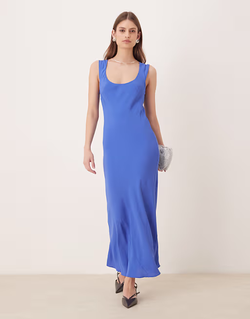 cap sleeve midi dress in cobalt blue
