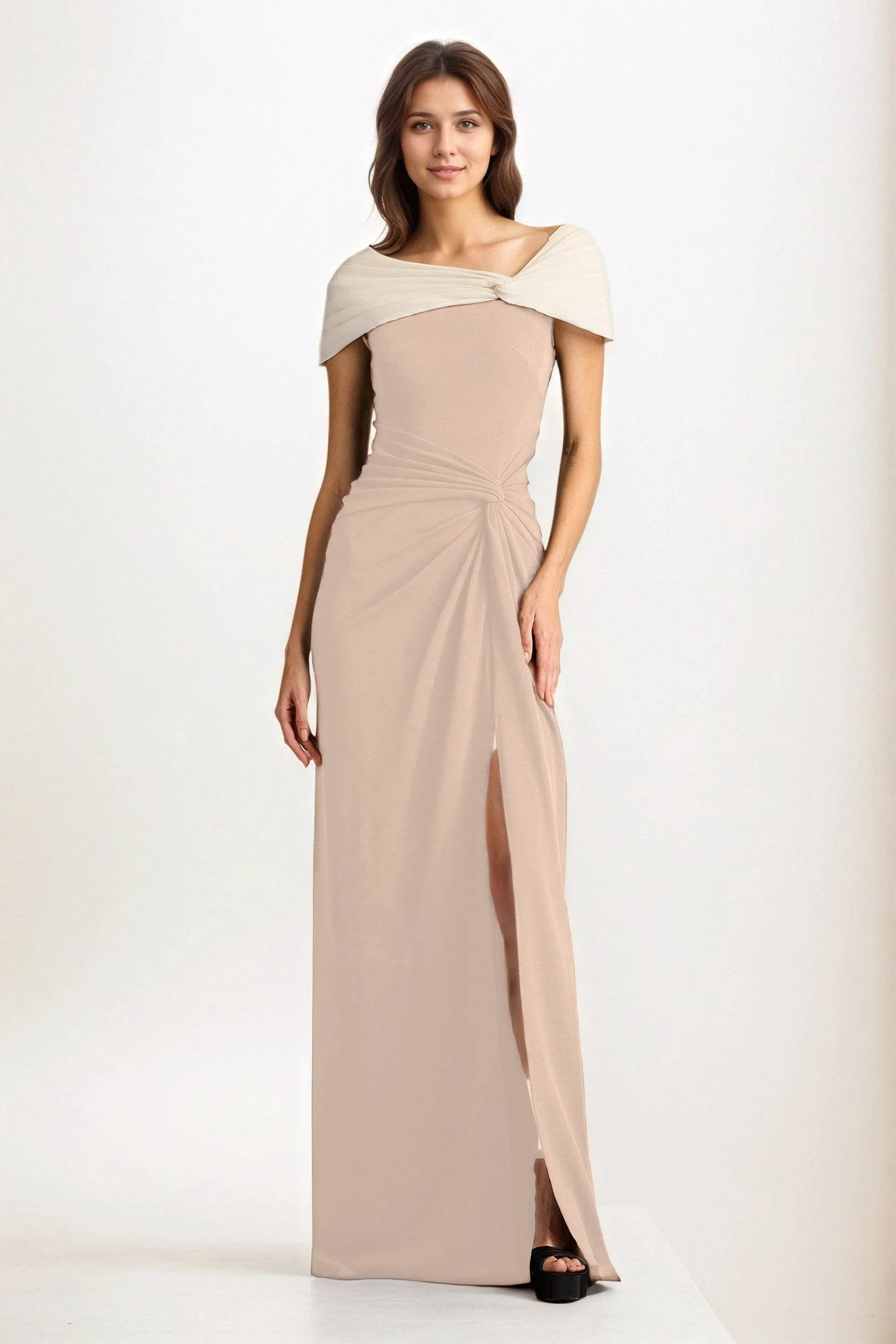Sheath-Column Maxi Chiffon Wedding Guest Dress CG0279