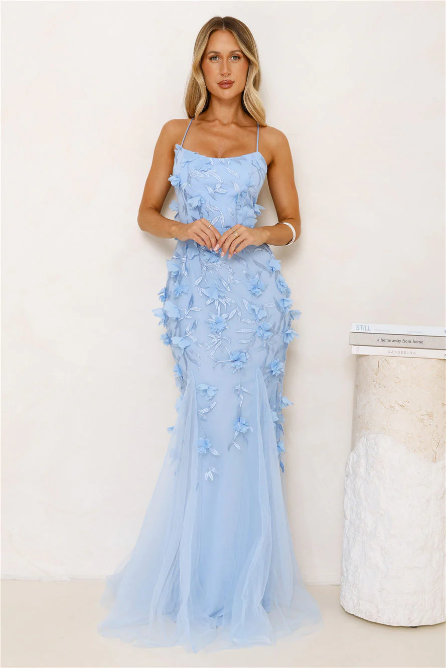 Petals In The Night Mesh Maxi Dress Blue