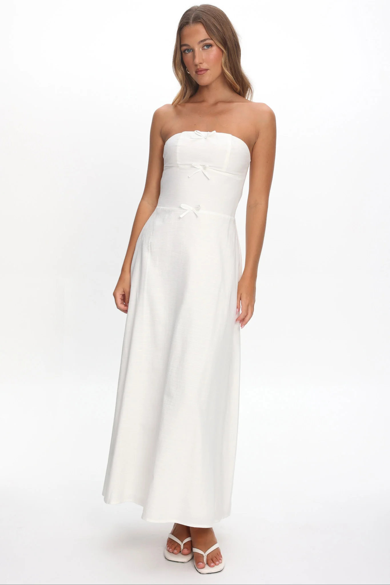 Celandra Bow Bodice Maxi Dress White - luluinthesky