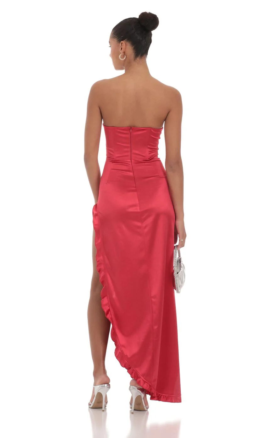 Satin Corset Maxi Dress in Red - luluinthesky