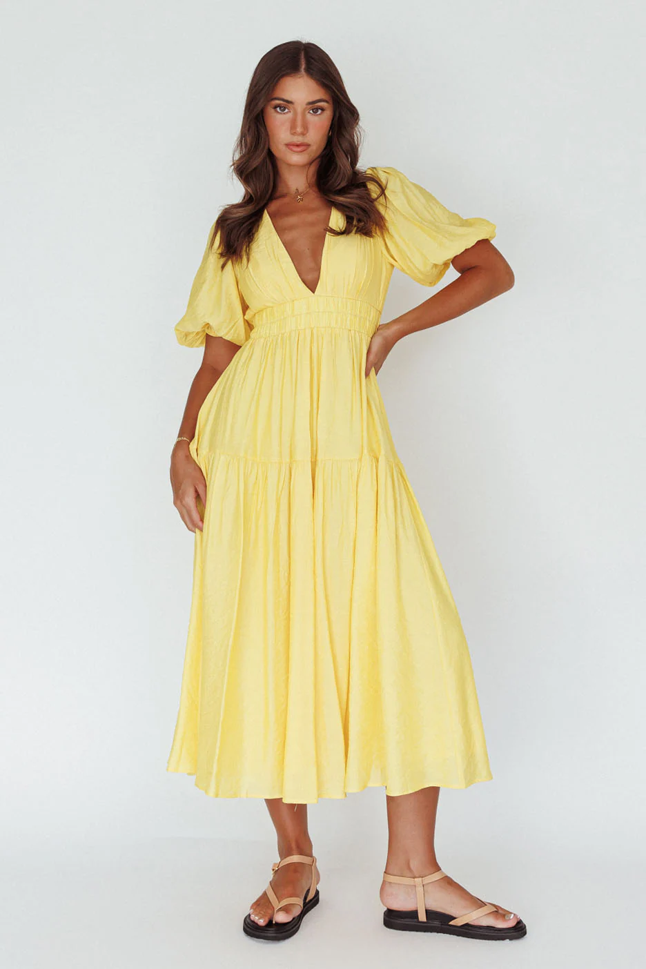 Summer Land V-Neckline Midi Dress Butter