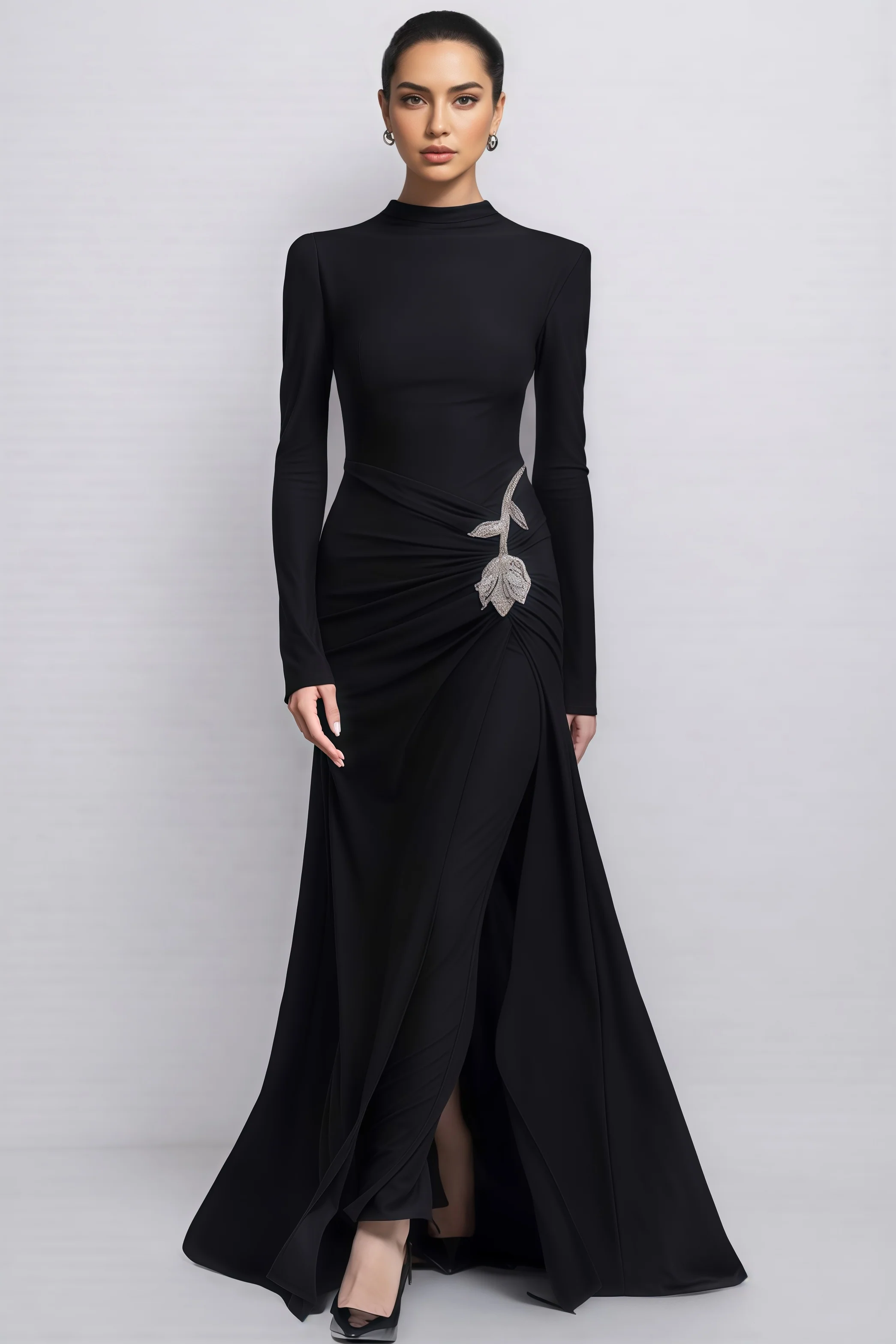 Dulio Black Rhinestone Floral Maxi Dress