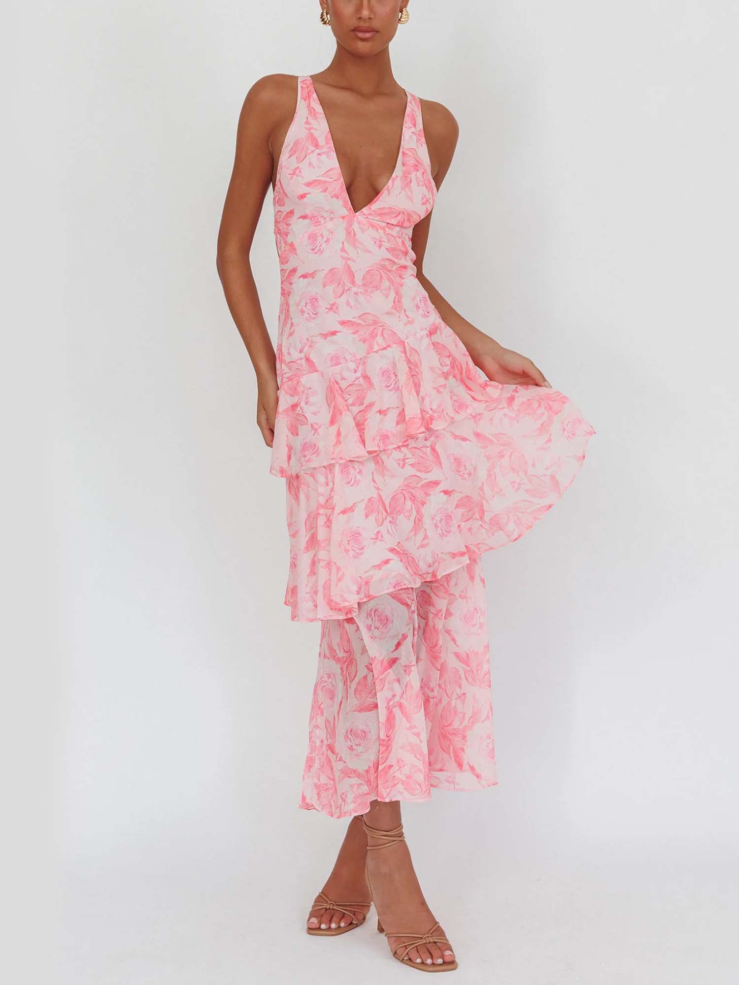 Pink Ruffled Tiered Maxi Dress