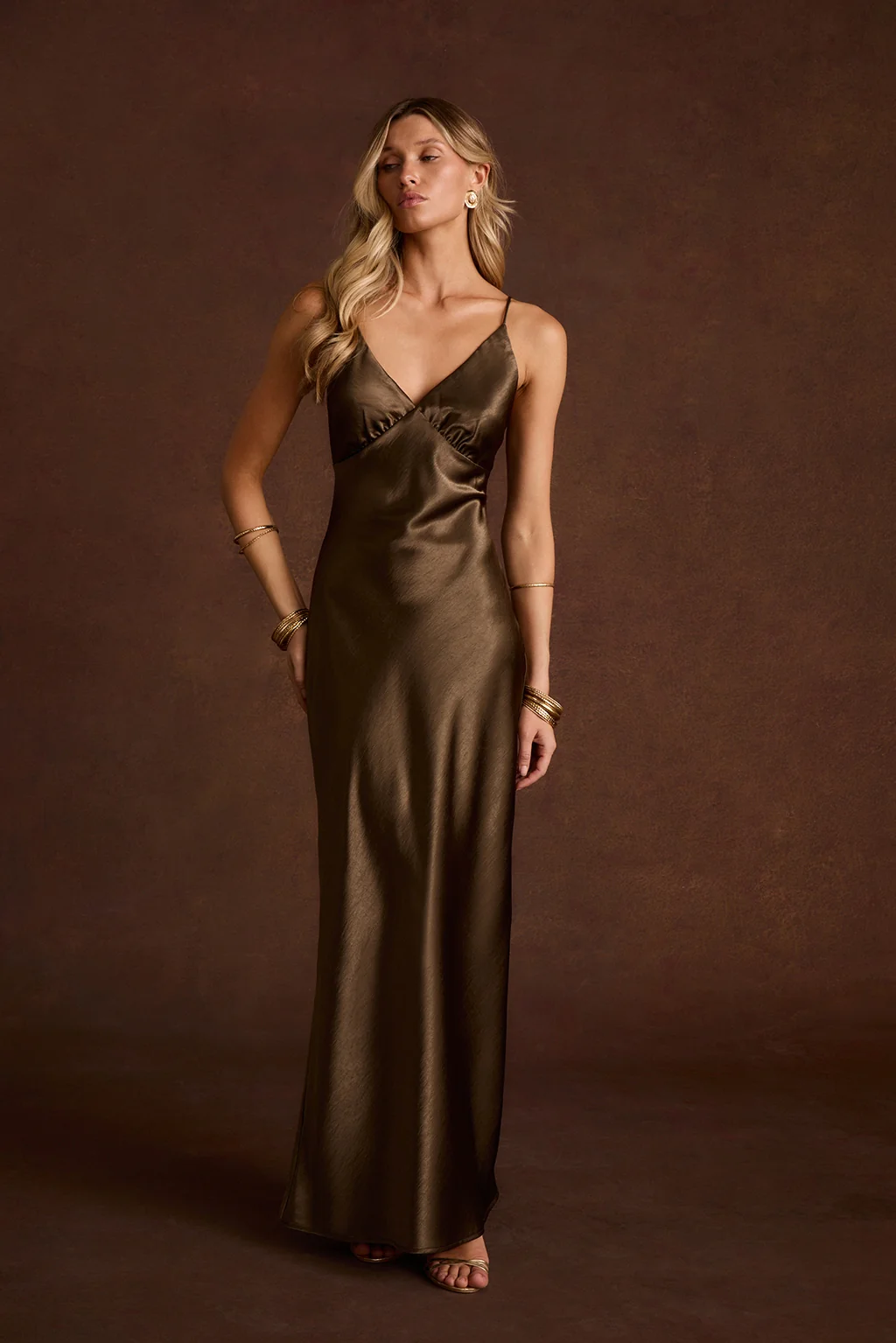 Mirabella Truffle Satin Maxi Dress
