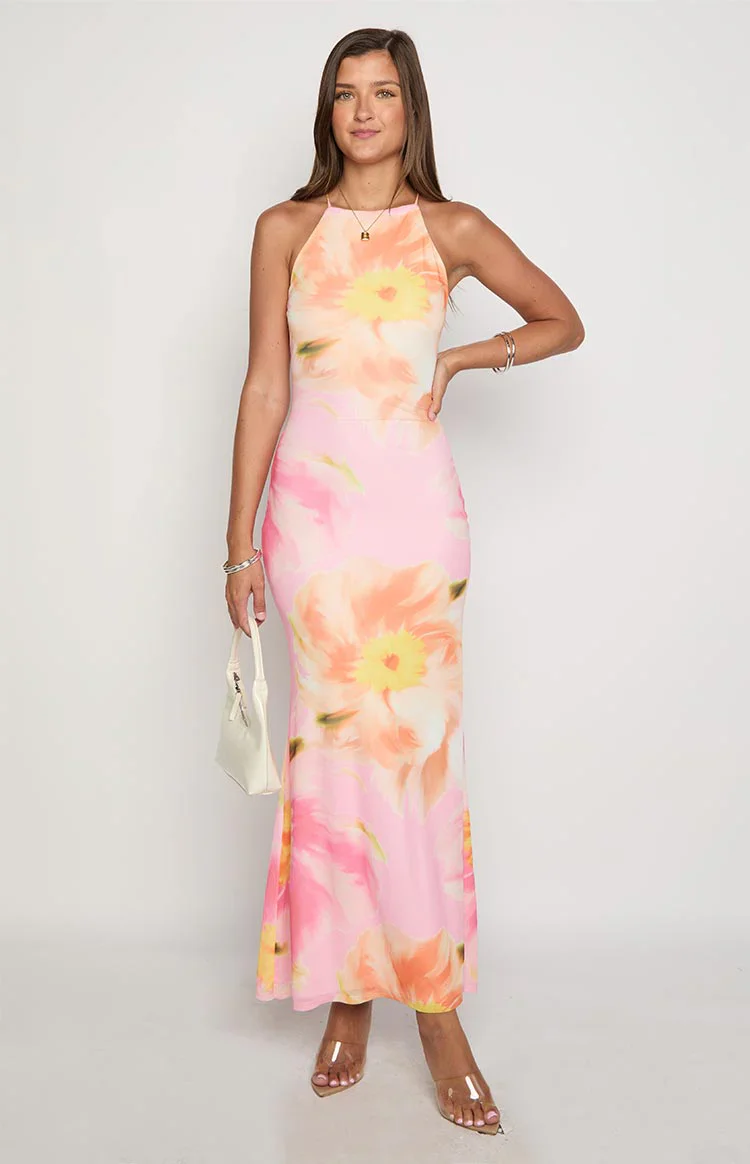 Ashton Pink Floral Kisses Maxi Dress