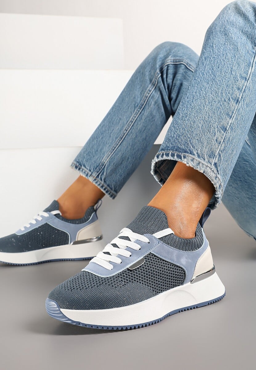 Beżowe Sneakersy z Siateczkową Cholewką Saramis