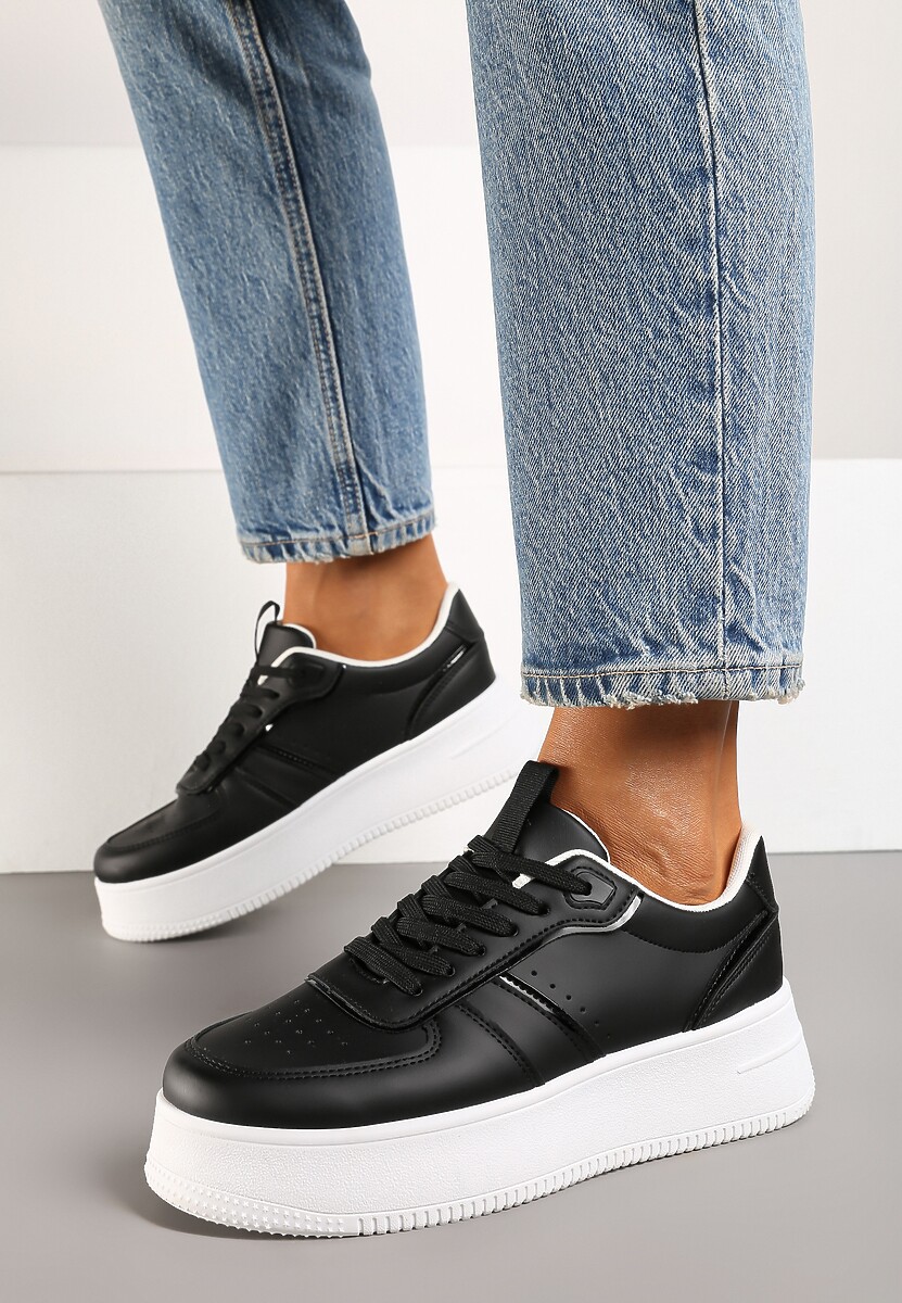 Czarno-Białe Sneakersy Vices na Platformie ze Sznurowaniem Lealirra