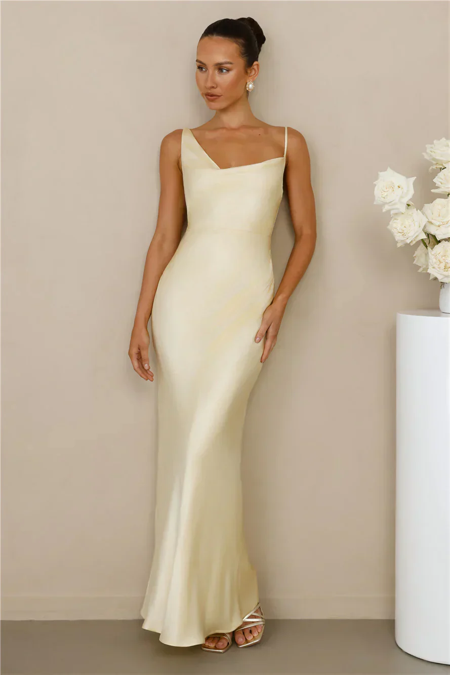 The Madeline Cowl Satin Maxi Dress Yellow