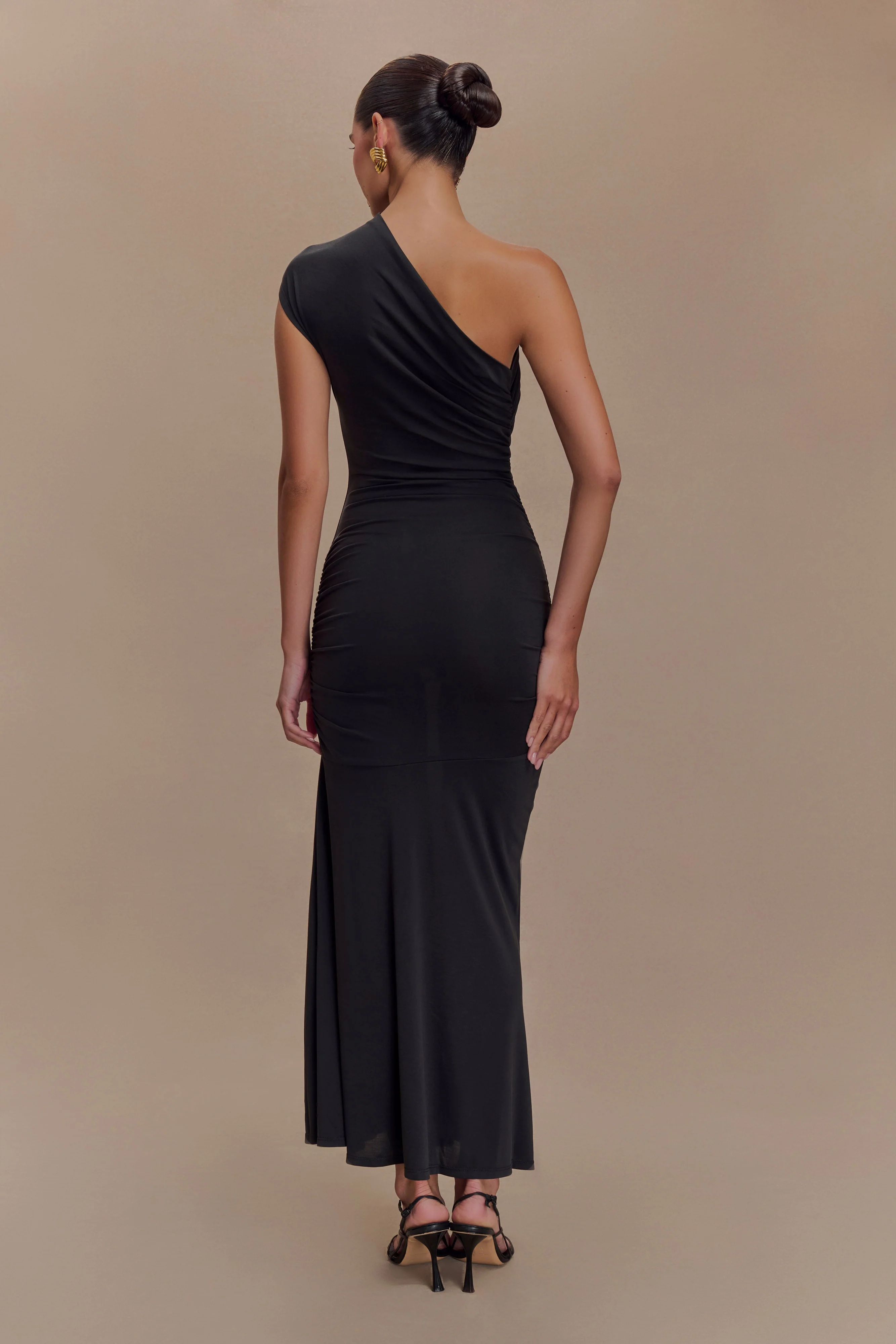 Chloe Peached Jersey One Shoulder Midi Dress - Black