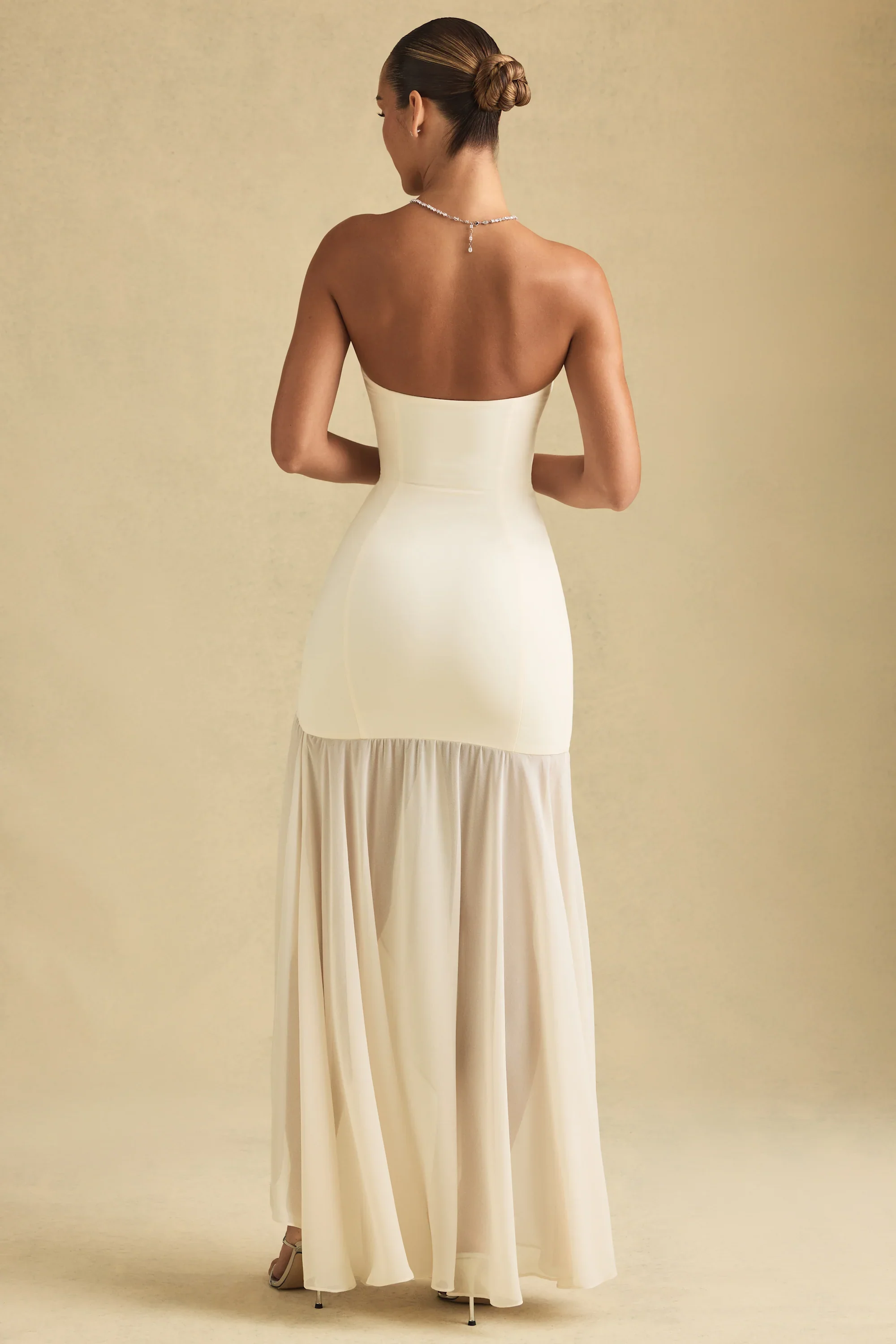 Asymmetric Strapless Fishtail Maxi Dress in Ivory