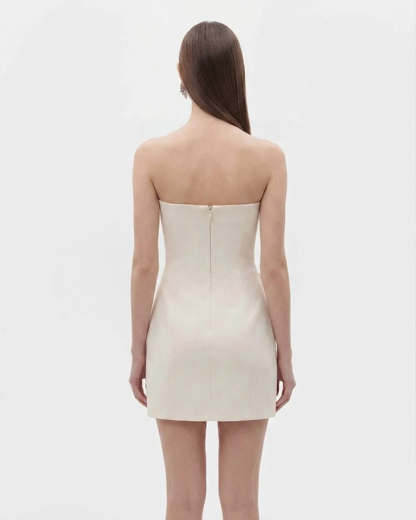 Strapless Floral Appliqué Dress - White - FASHION NOB