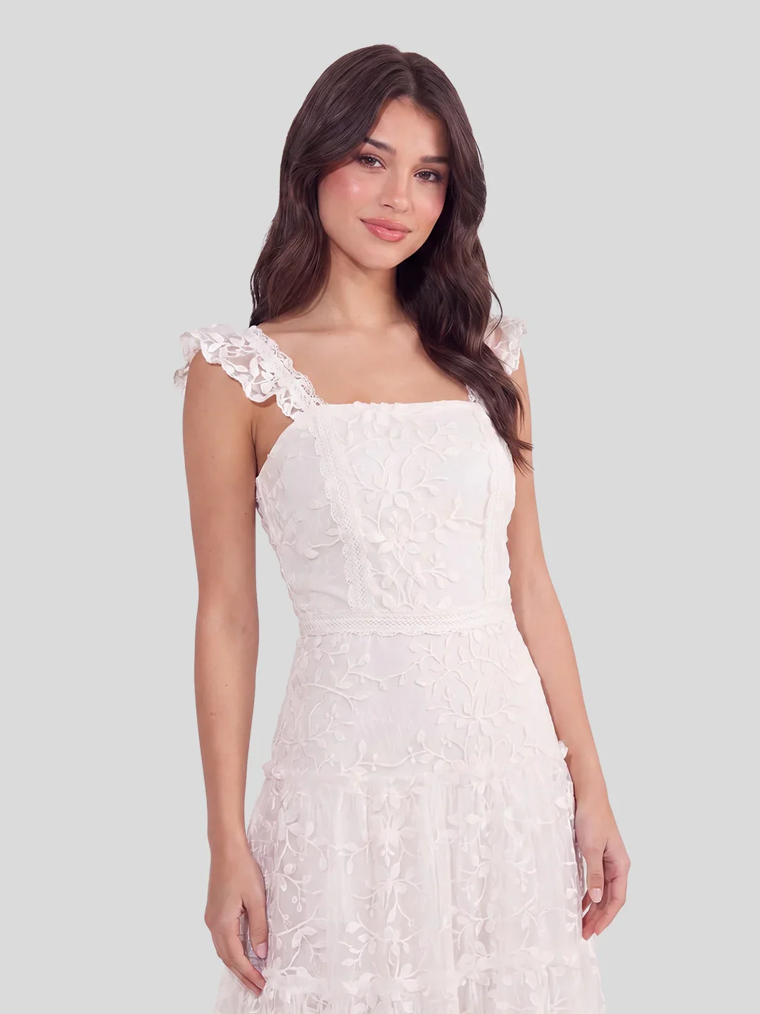 Tiered Vertical Lace Maxi Dress with Square Neckline