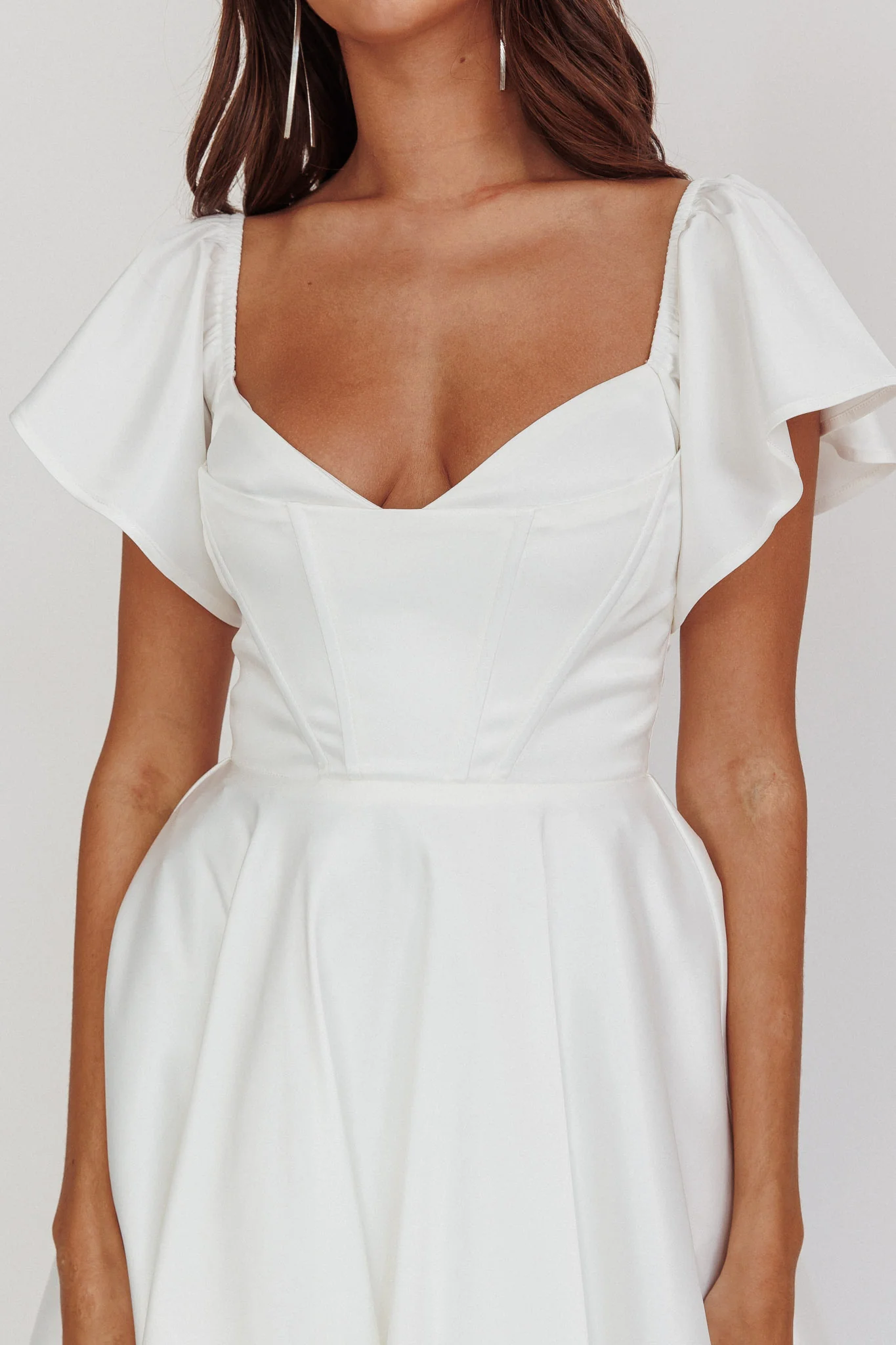 Tamelia Flutter Sleeve Mini Dress White - luluinthesky
