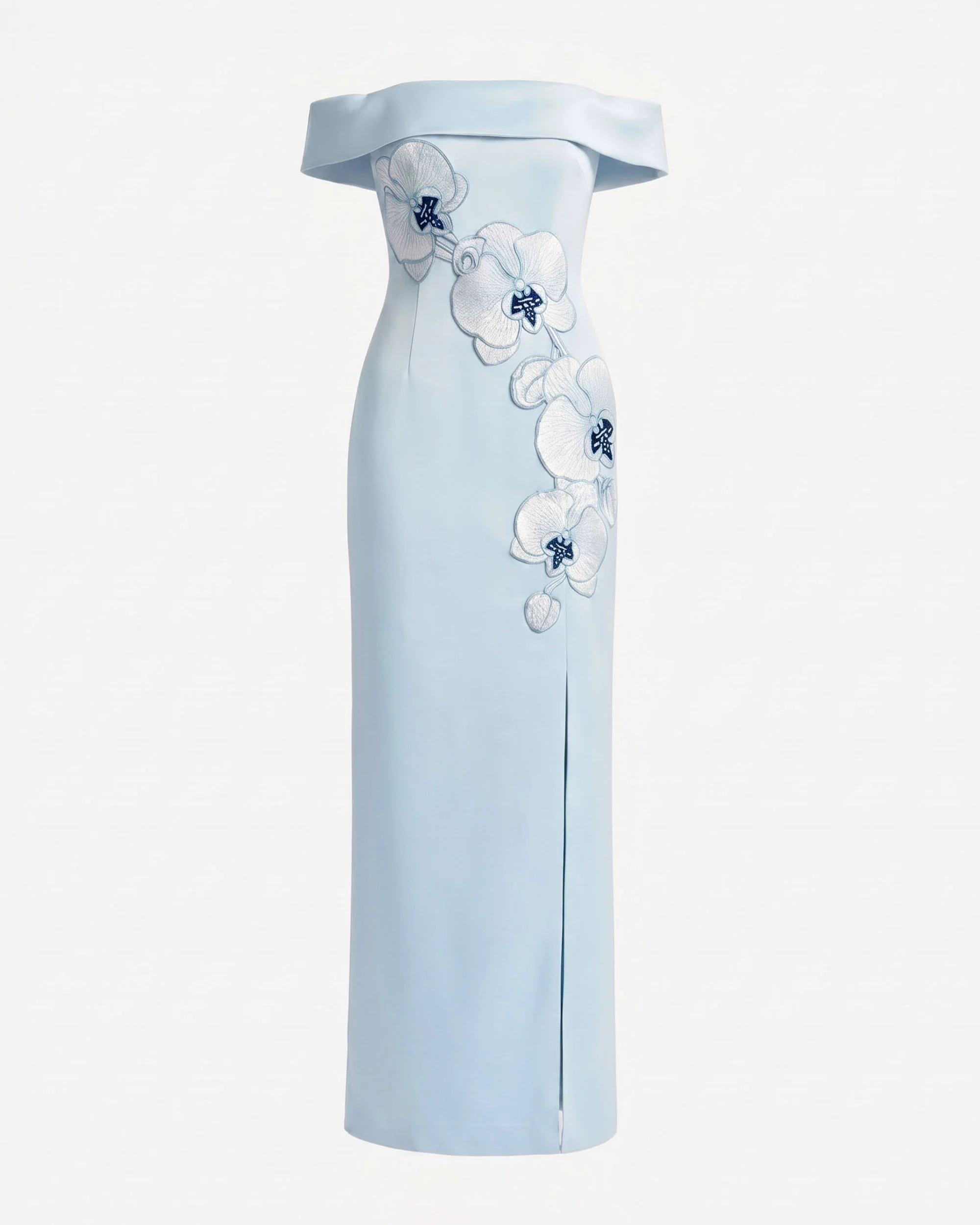 Orchid Embroidered Off-Shoulder Maxi Dress - Blue - FASHION NOB