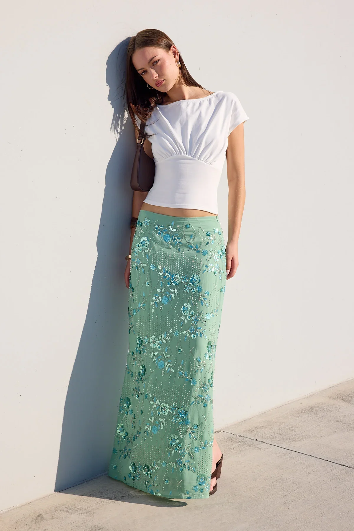 Luck & Trouble Avenia Sequin Maxi Skirt Teal