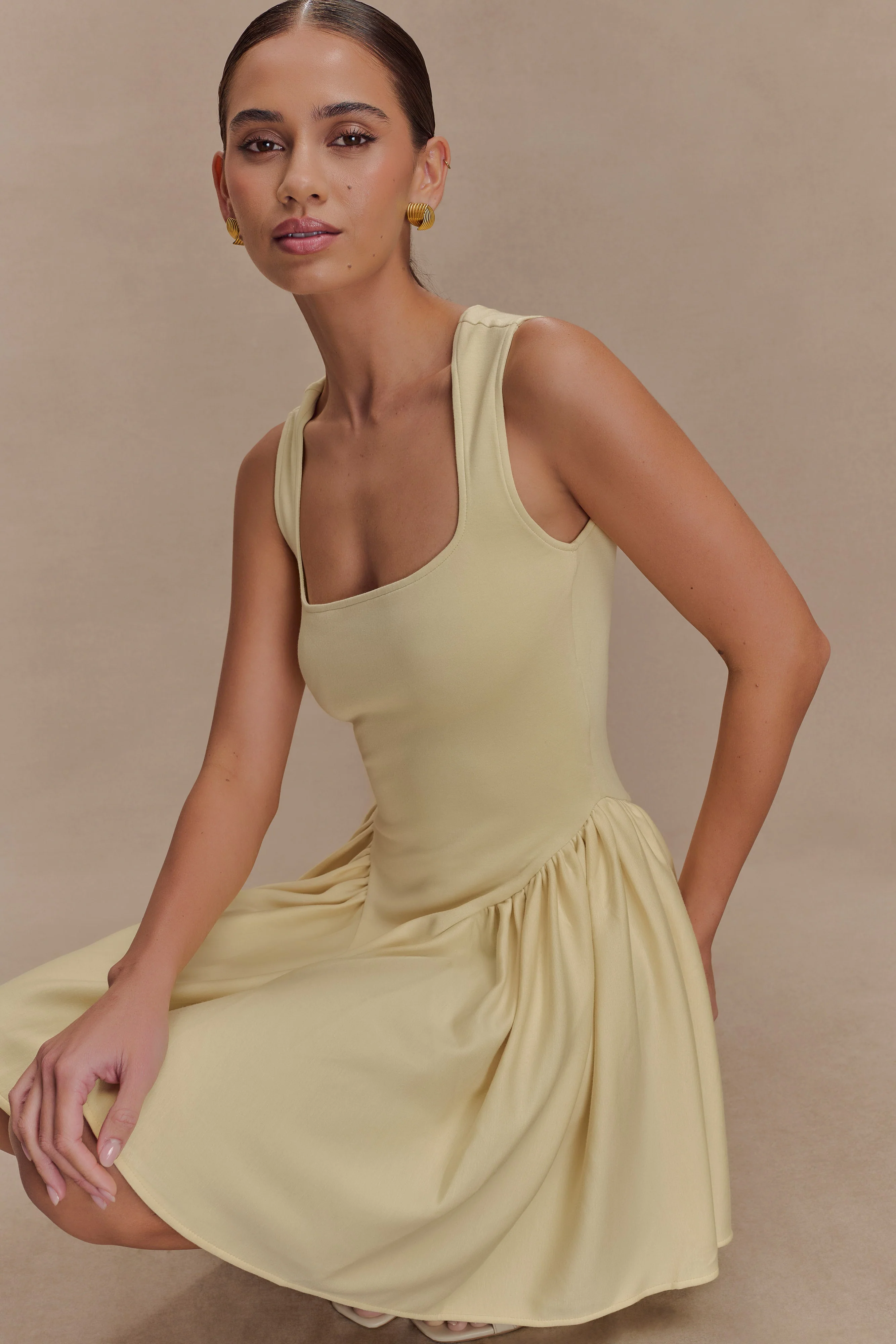 Sharon Scuba Jersey Mini Dress - Pastel Lemon